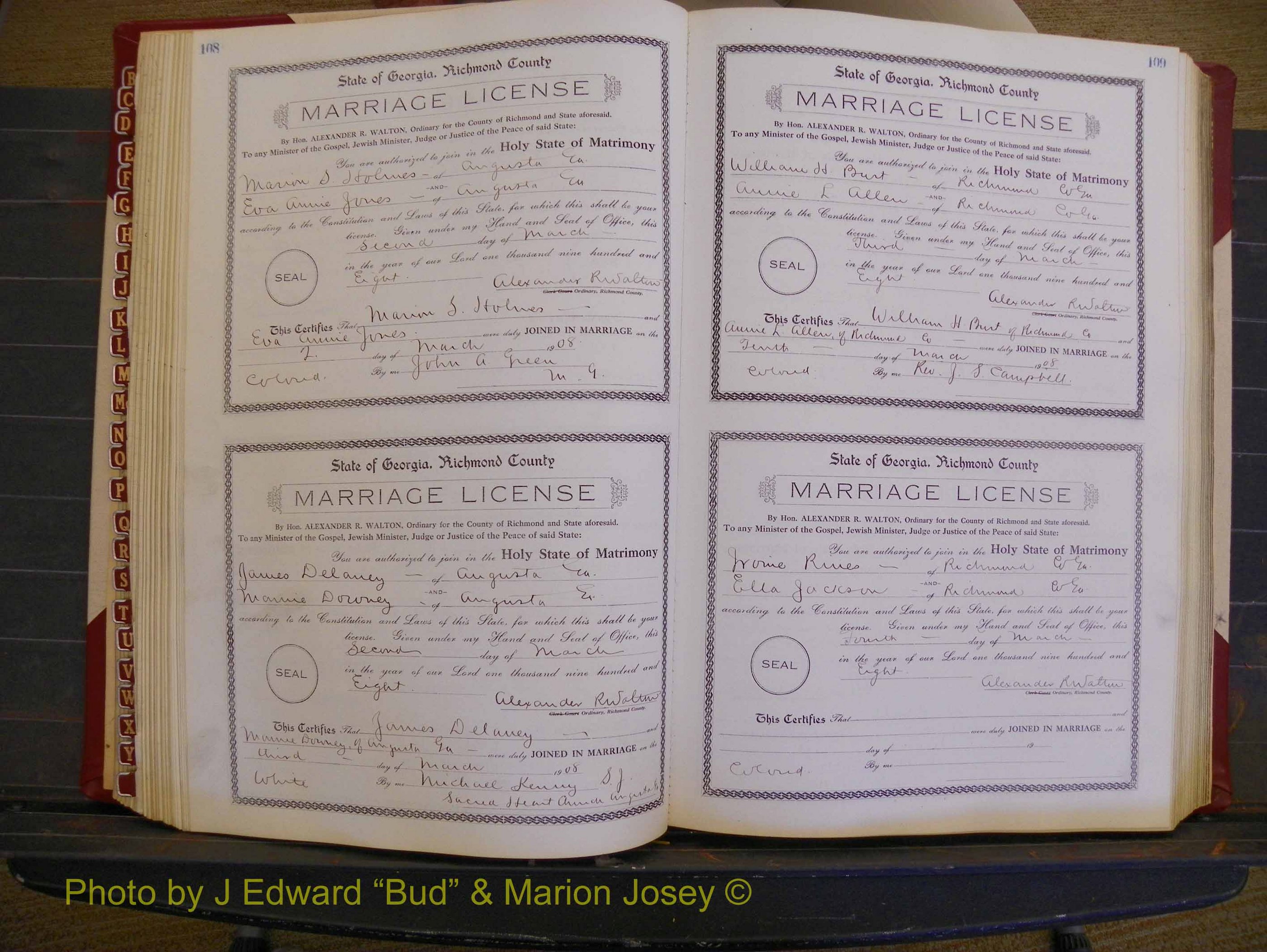 Richmond Marriages, Book EE, 1907-1909 P 108-109.JPG