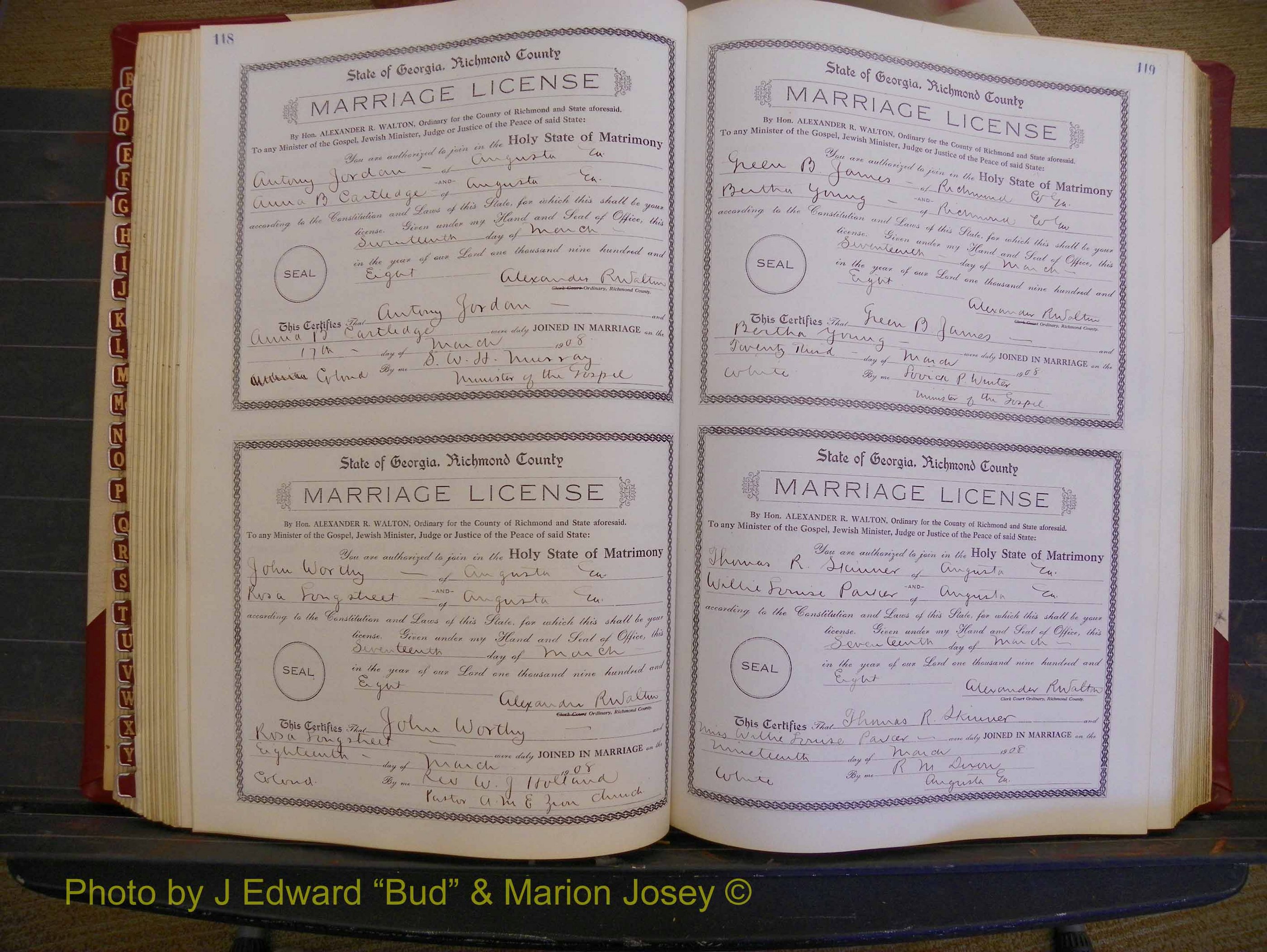 Richmond Marriages, Book EE, 1907-1909 P 118-119.JPG