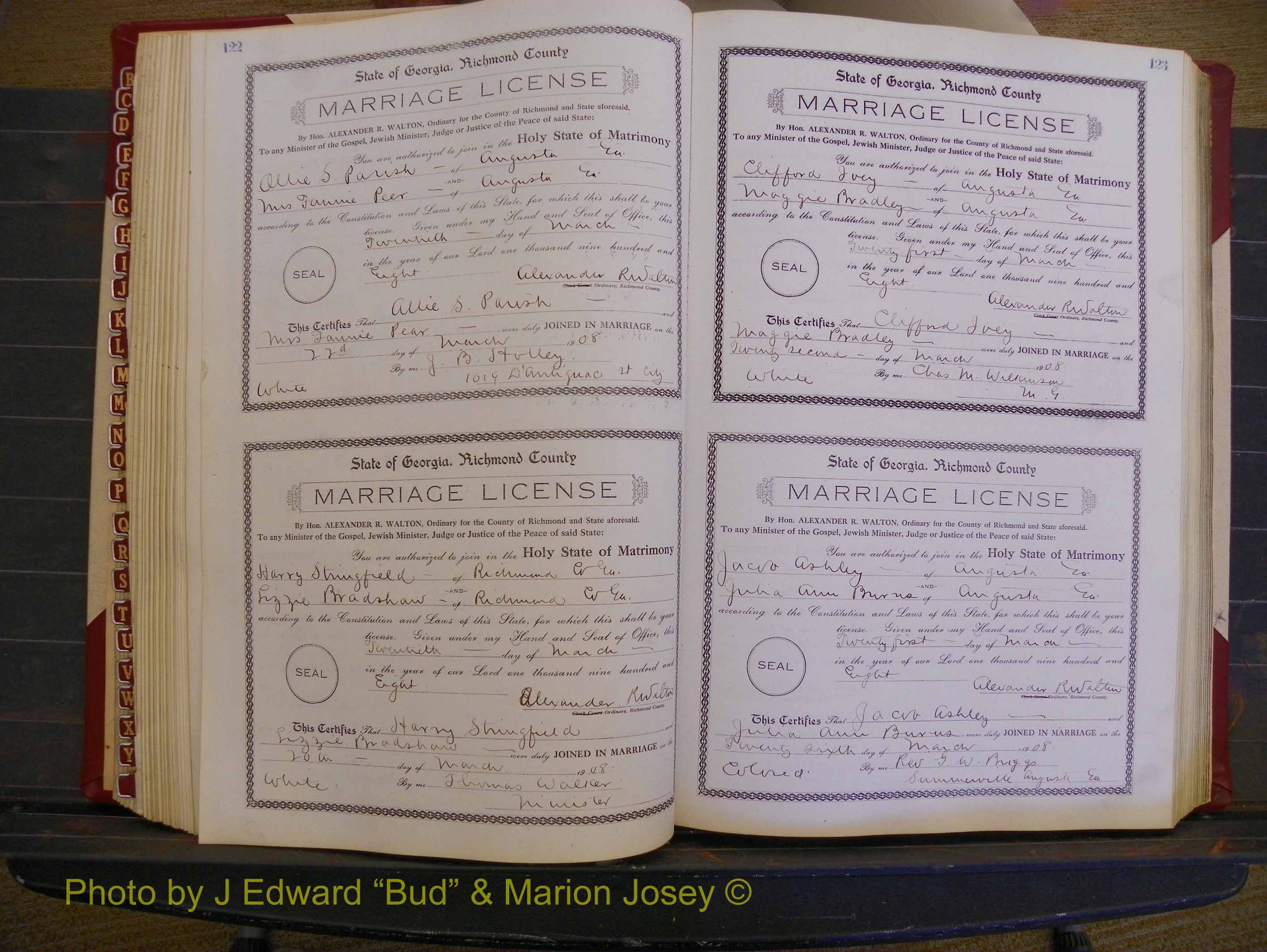 Richmond Marriages, Book EE, 1907-1909 P 122-123.JPG