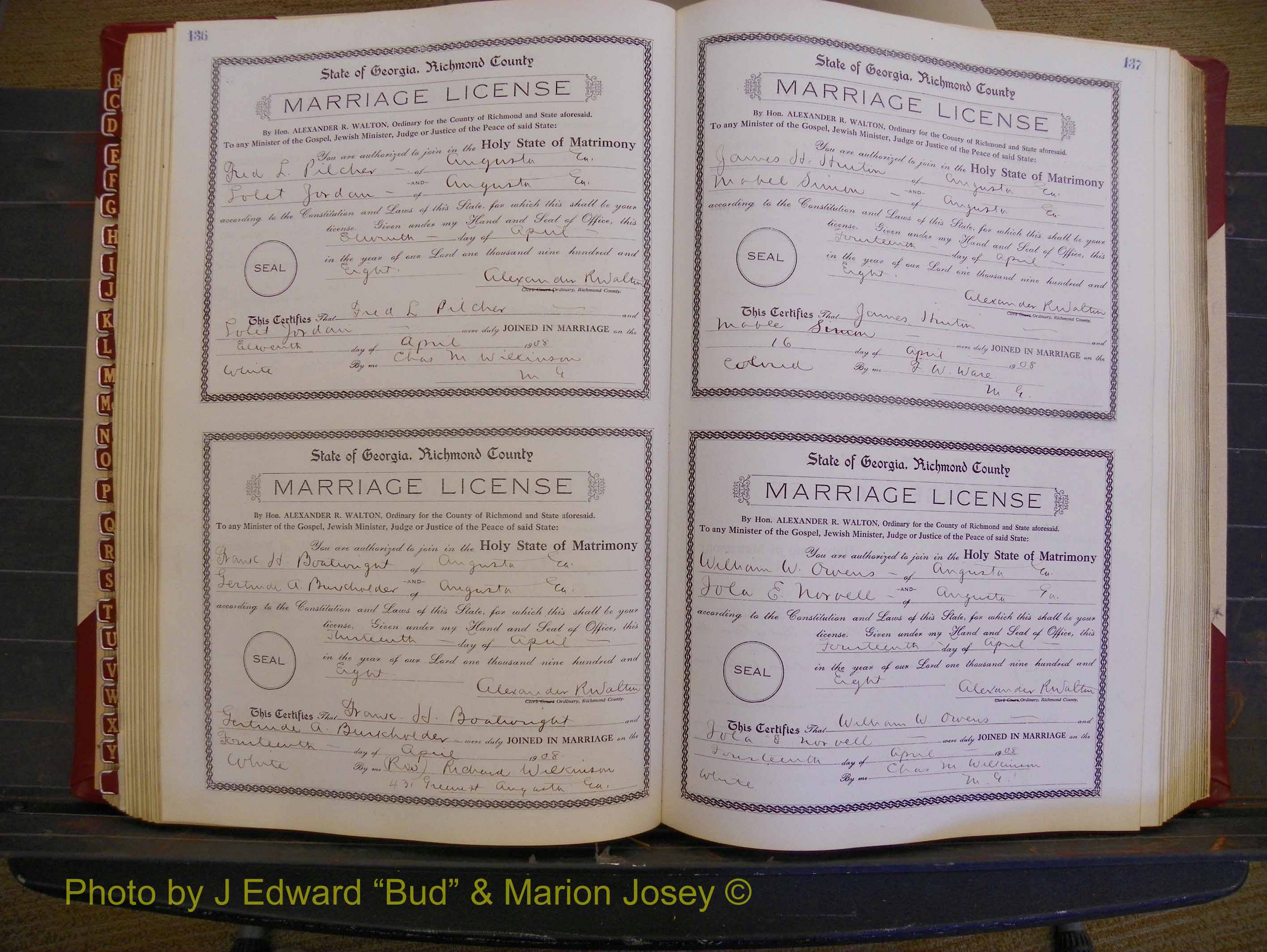 Richmond Marriages, Book EE, 1907-1909 P 136-137.JPG