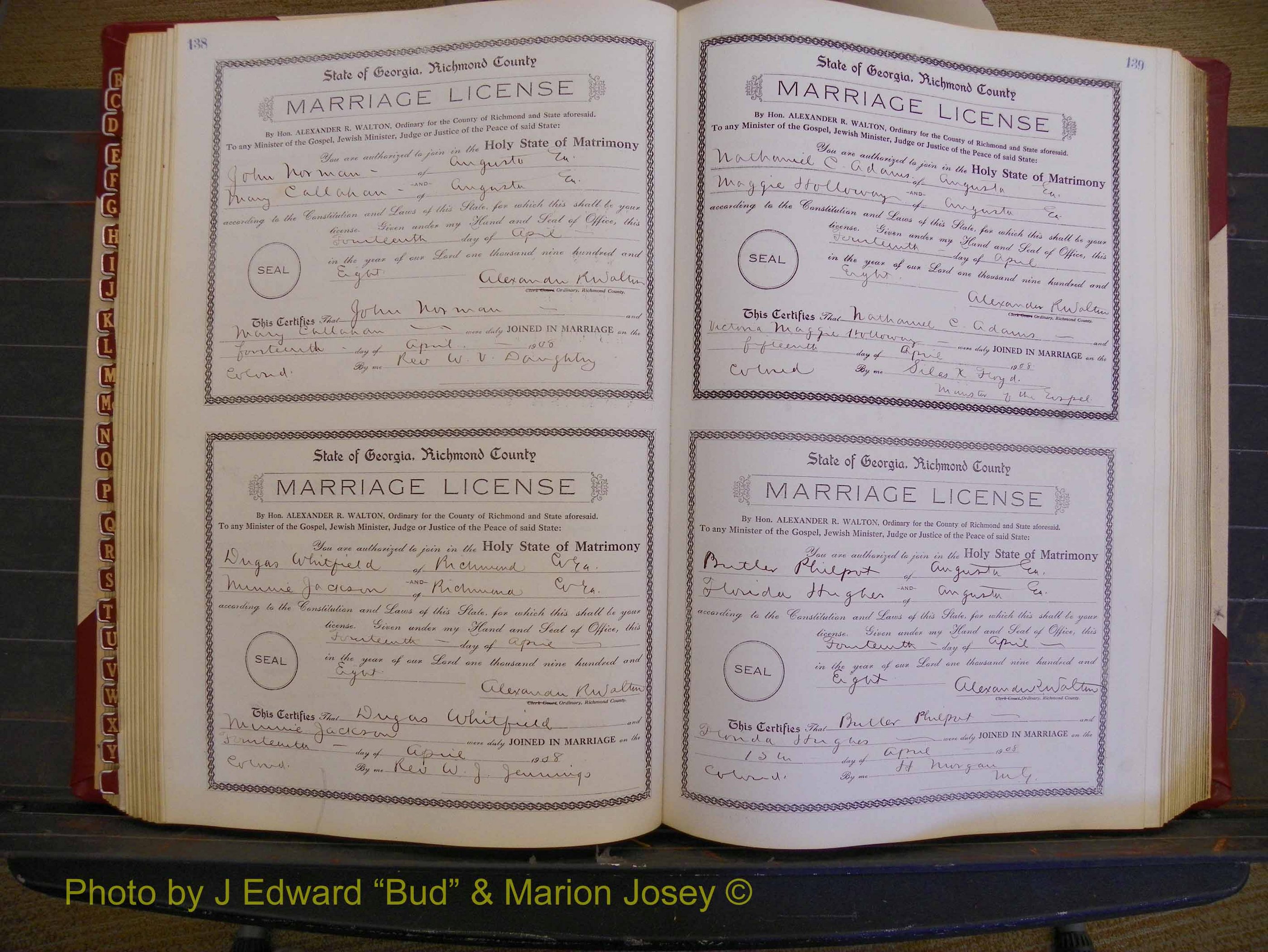 Richmond Marriages, Book EE, 1907-1909 P 138-139.JPG