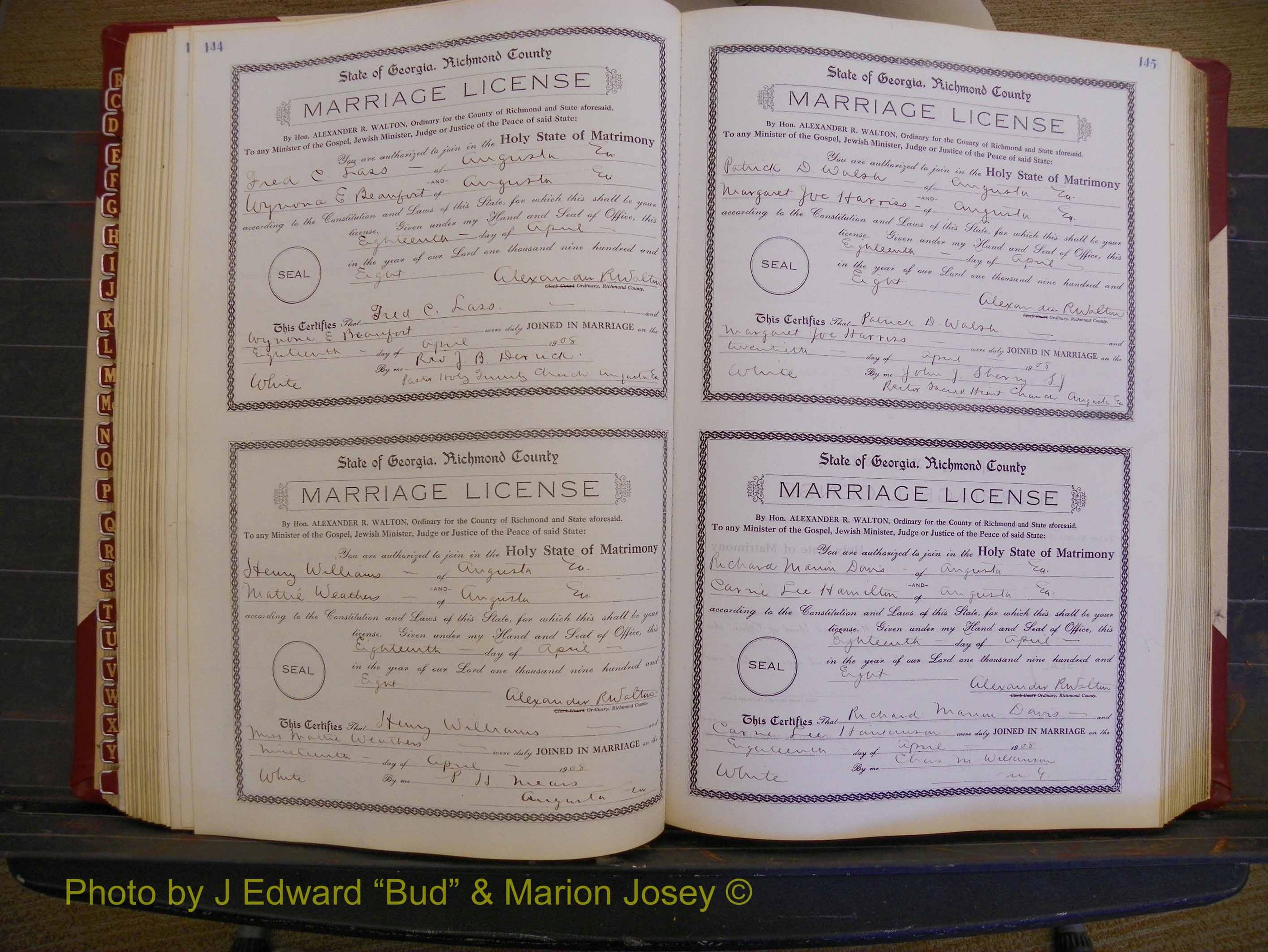 Richmond Marriages, Book EE, 1907-1909 P 144-145.JPG
