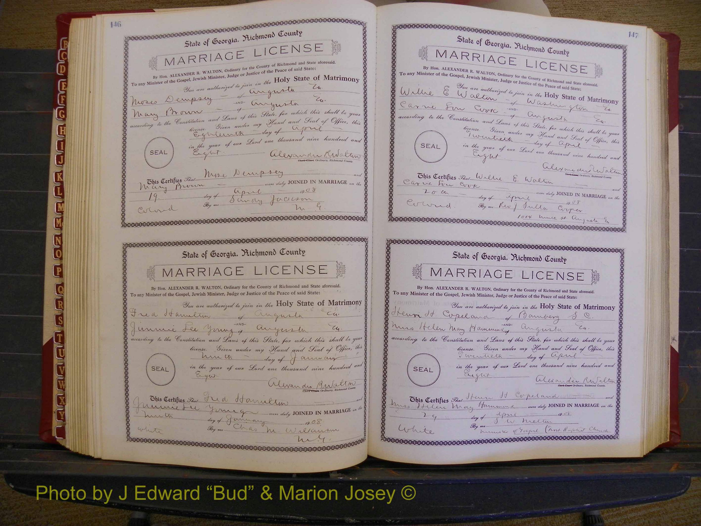 Richmond Marriages, Book EE, 1907-1909 P 146-147.JPG