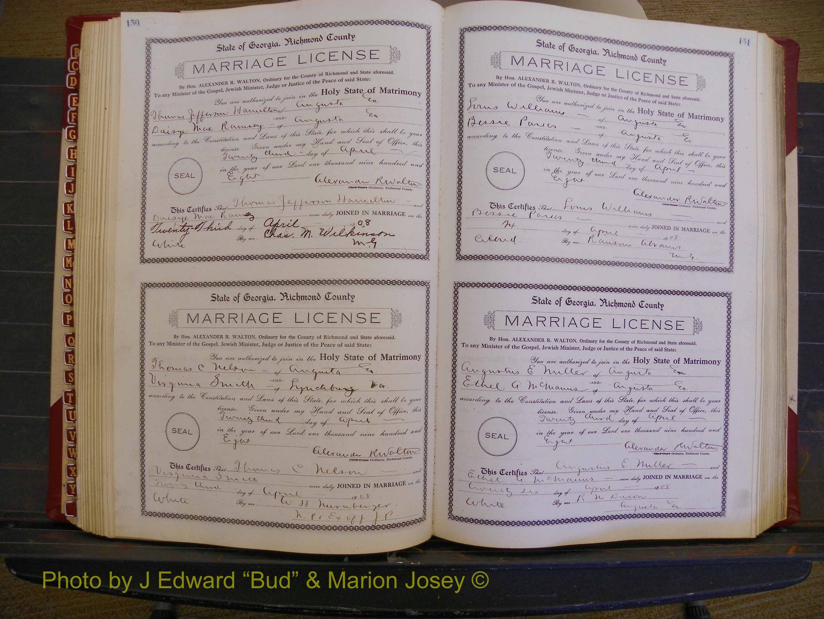 Richmond Marriages, Book EE, 1907-1909 P 150-151.JPG