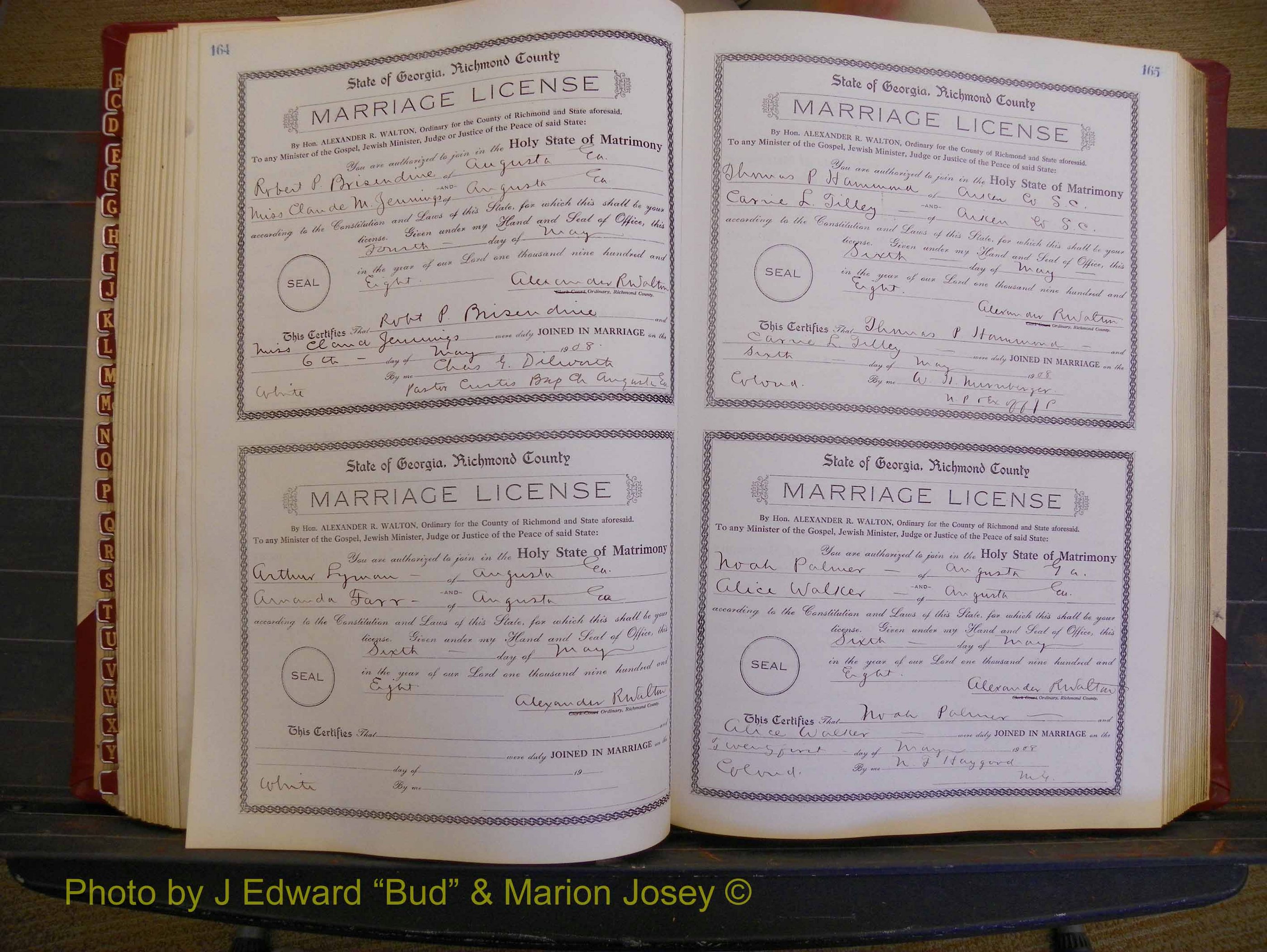 Richmond Marriages, Book EE, 1907-1909 P 164-165.JPG