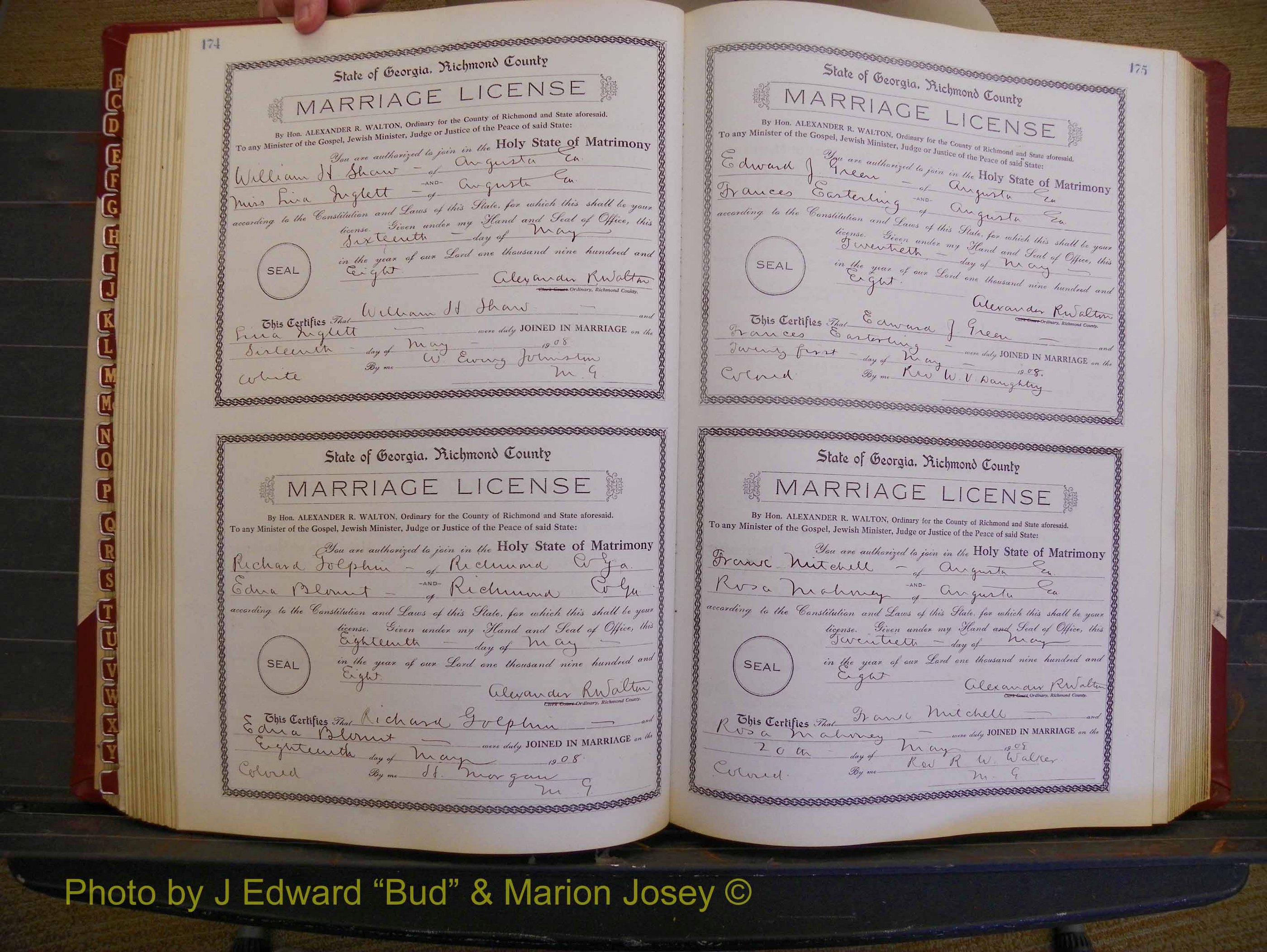 Richmond Marriages, Book EE, 1907-1909 P 174-175.JPG