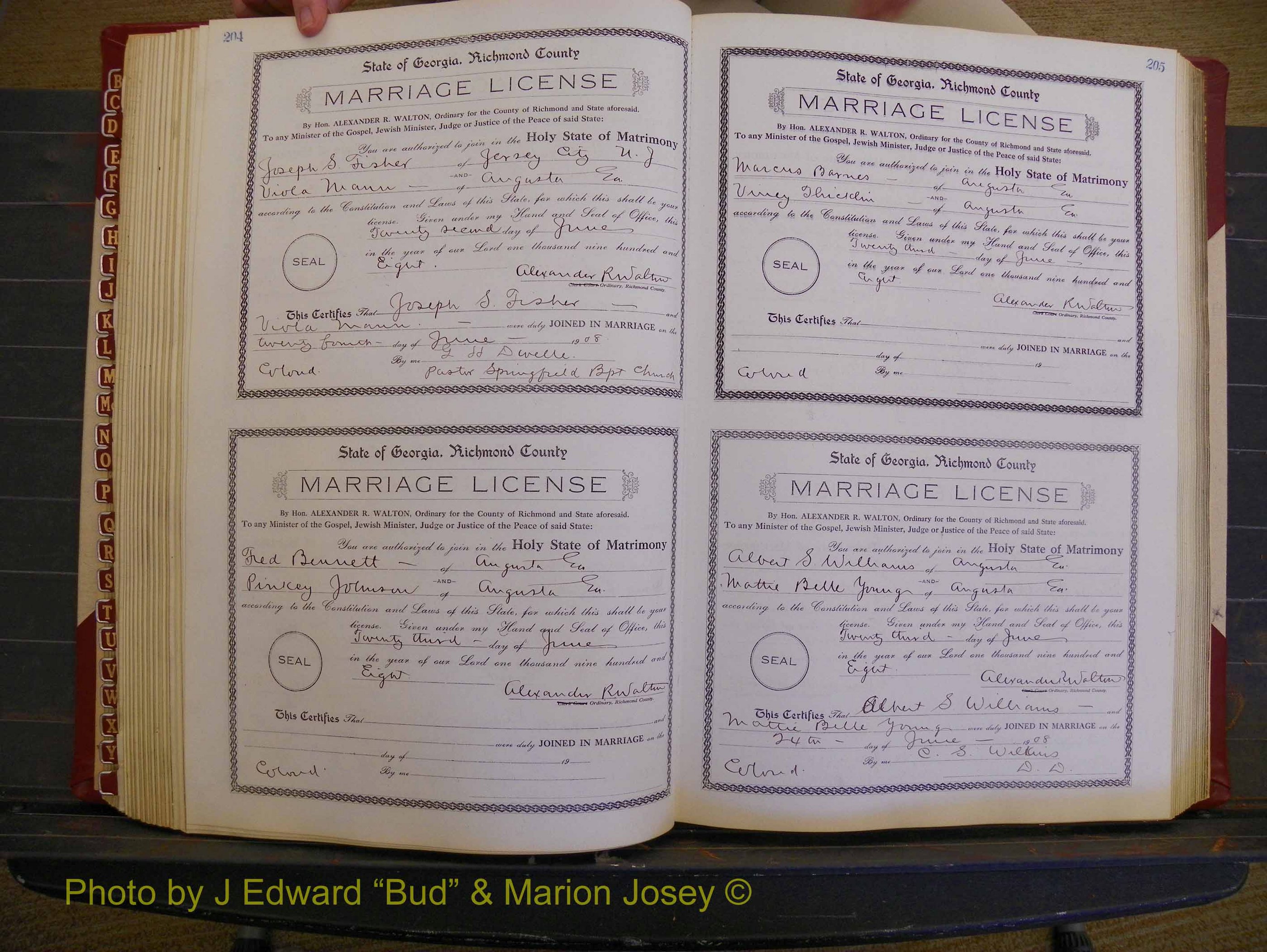 Richmond Marriages, Book EE, 1907-1909 P 204-205.JPG
