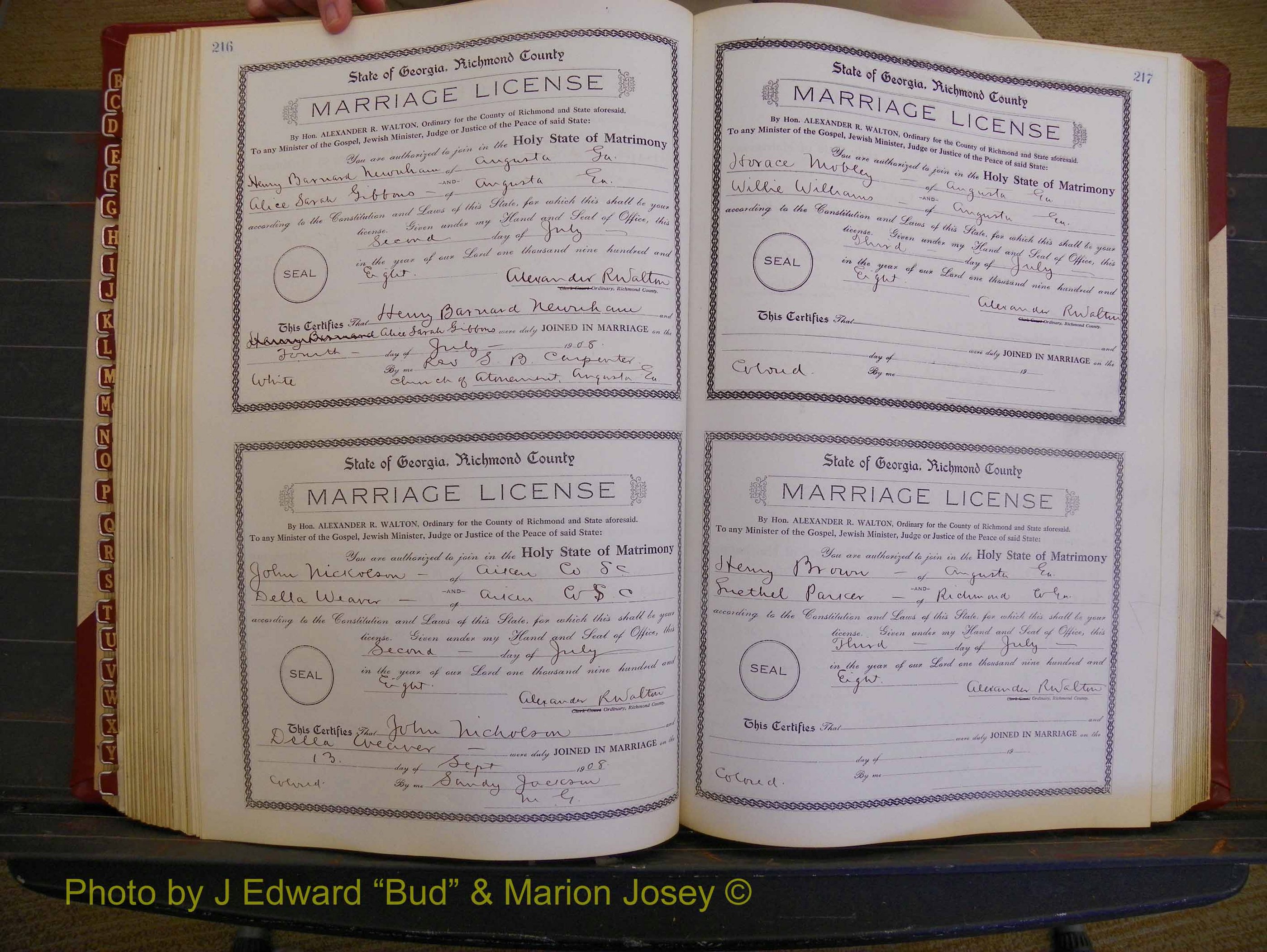 Richmond Marriages, Book EE, 1907-1909 P 216-217.JPG