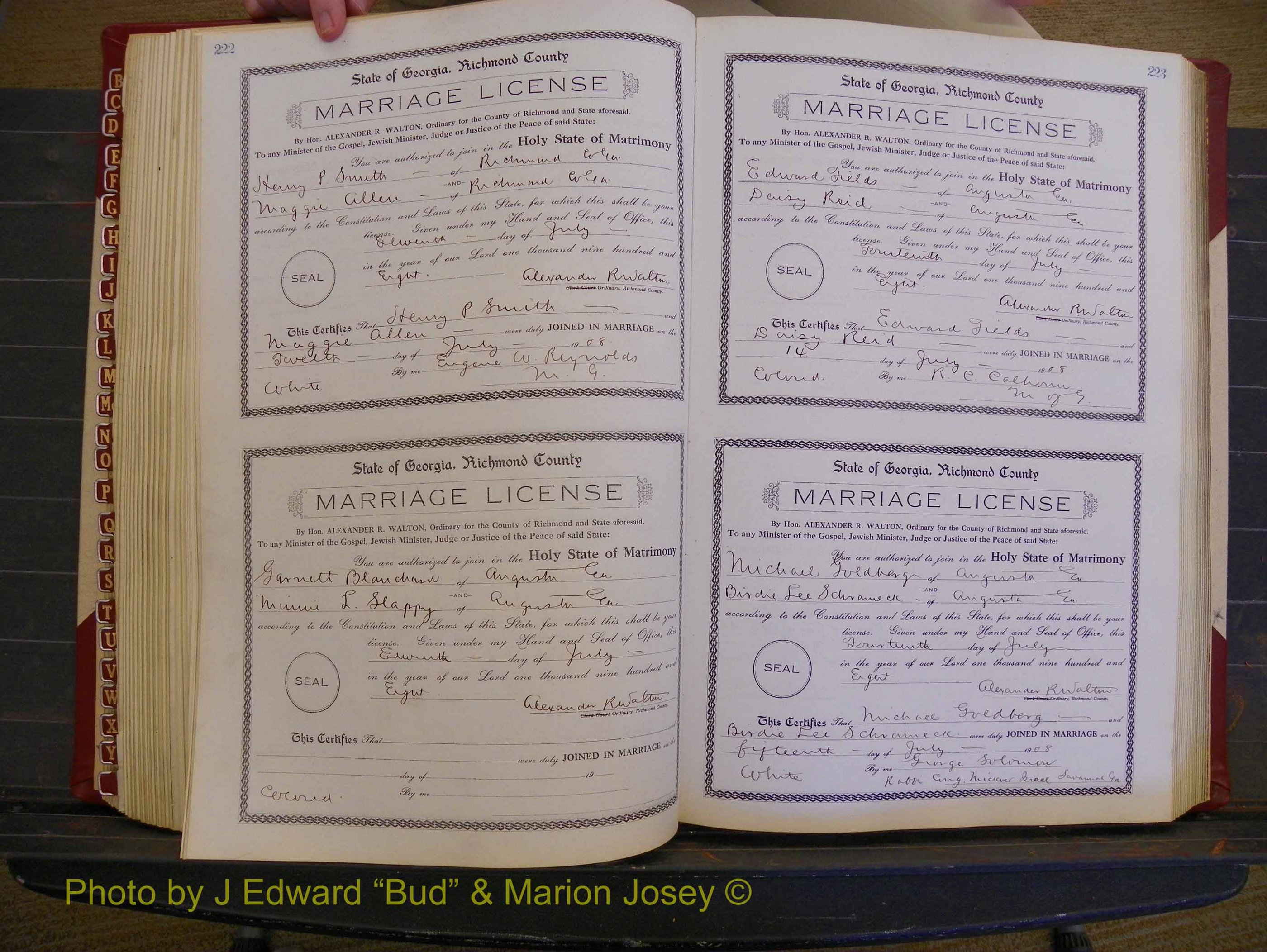 Richmond Marriages, Book EE, 1907-1909 P 222-223.JPG