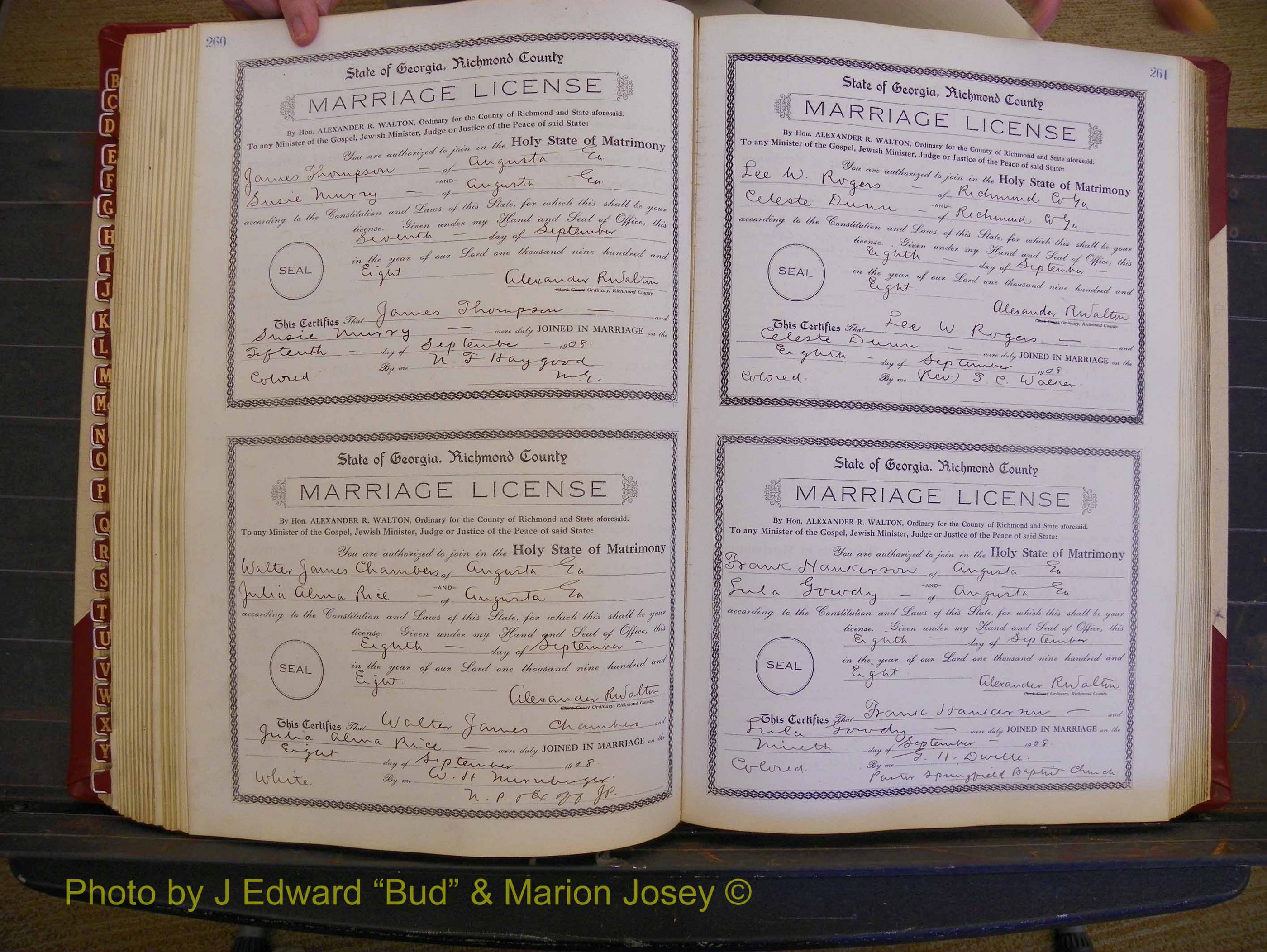 Richmond Marriages, Book EE, 1907-1909 P 260-261.JPG
