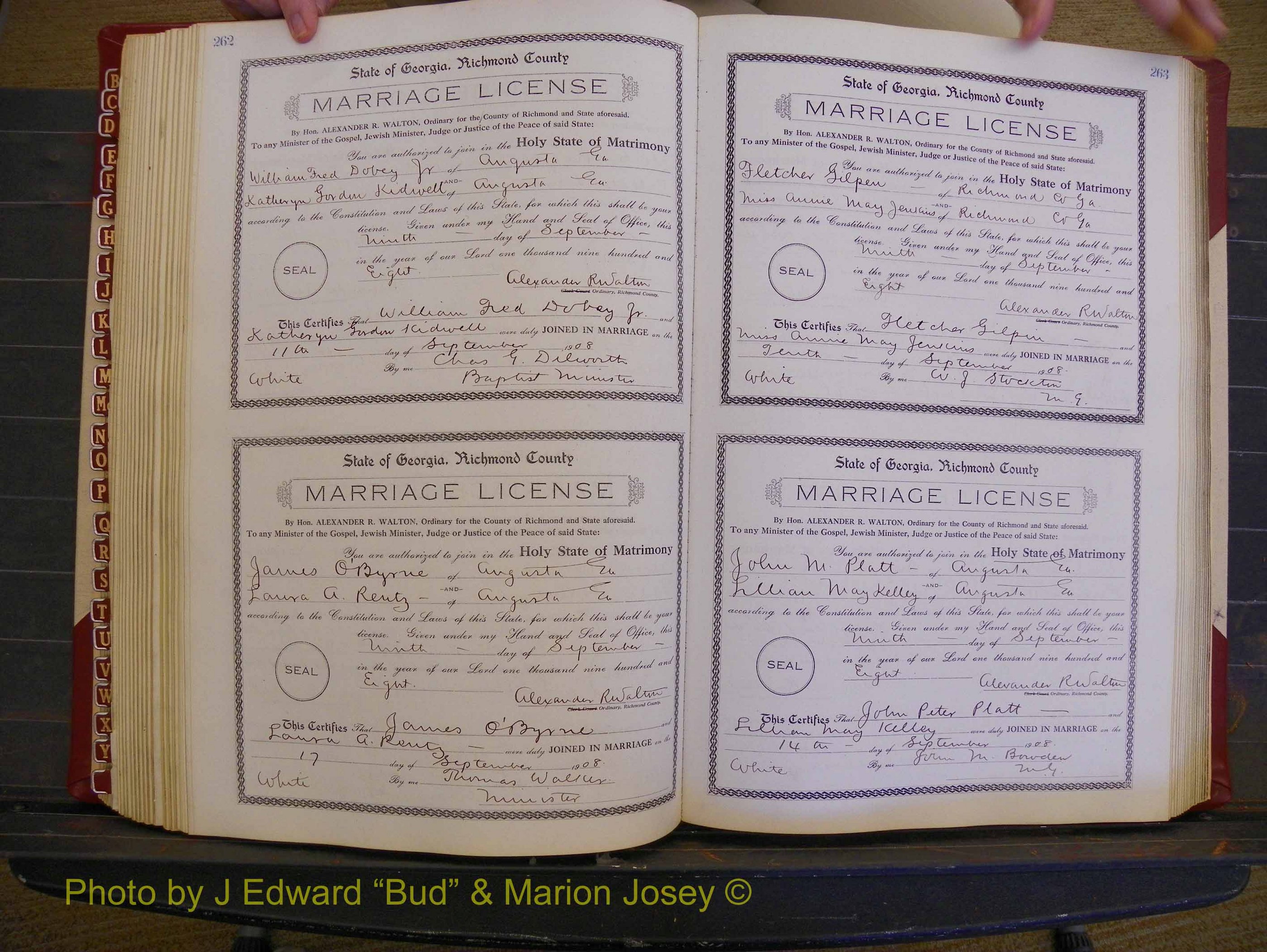 Richmond Marriages, Book EE, 1907-1909 P 262-263.JPG