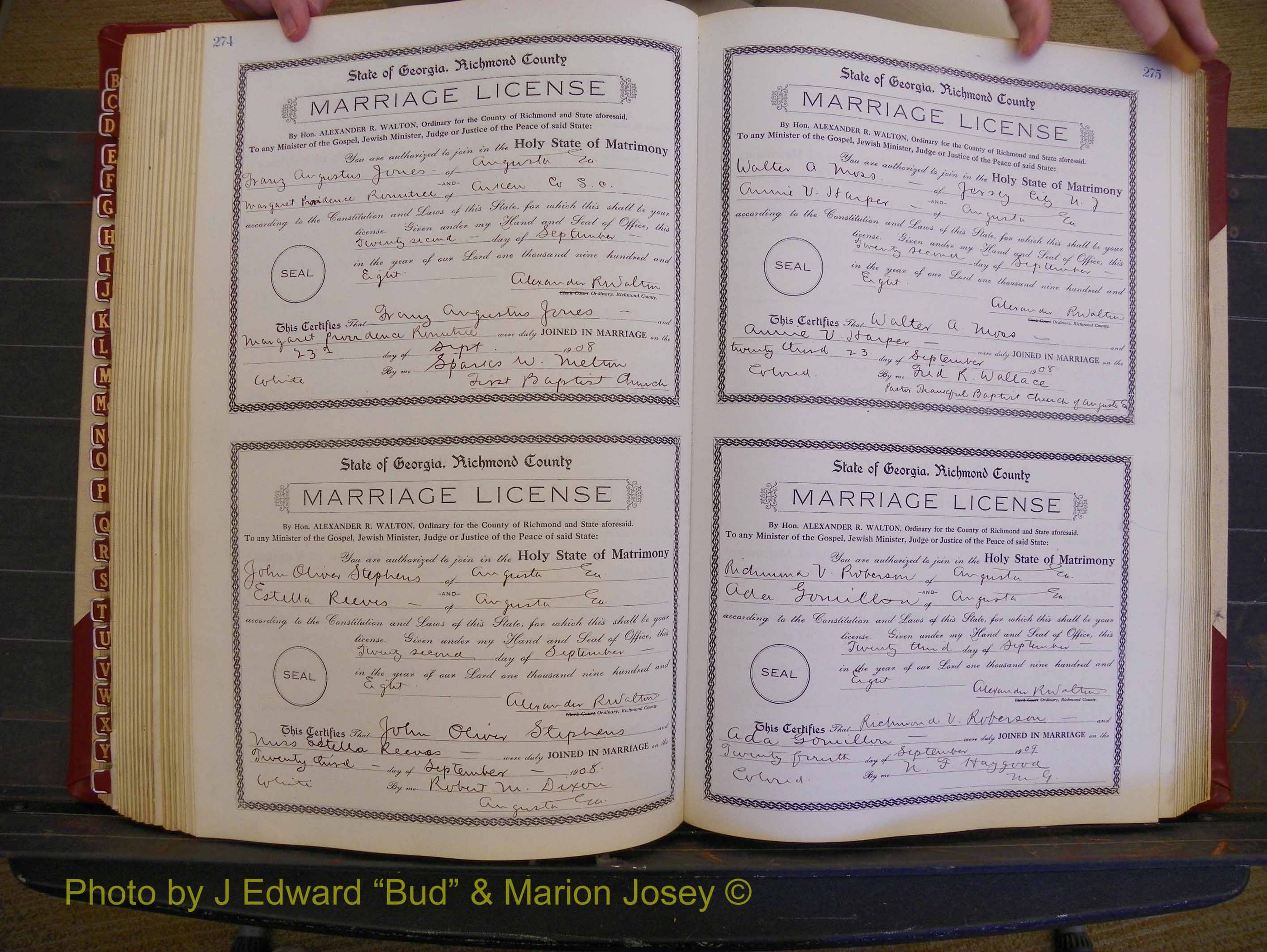 Richmond Marriages, Book EE, 1907-1909 P 274-275.JPG