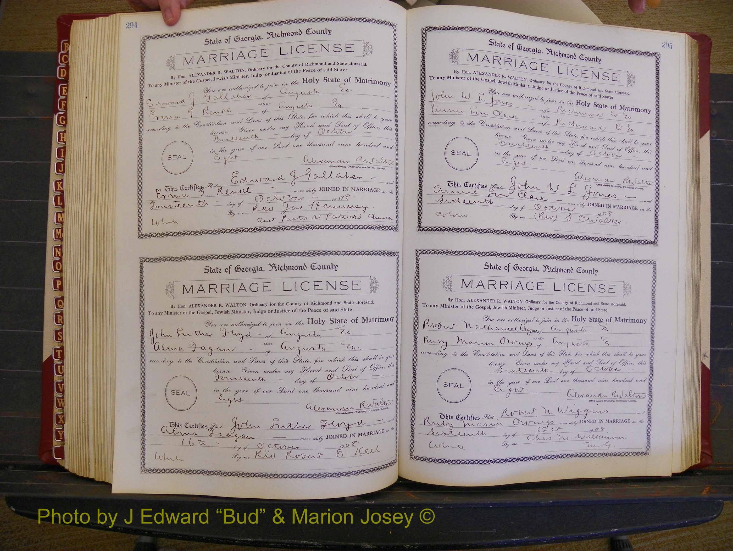 Richmond Marriages, Book EE, 1907-1909 P 294-295.JPG