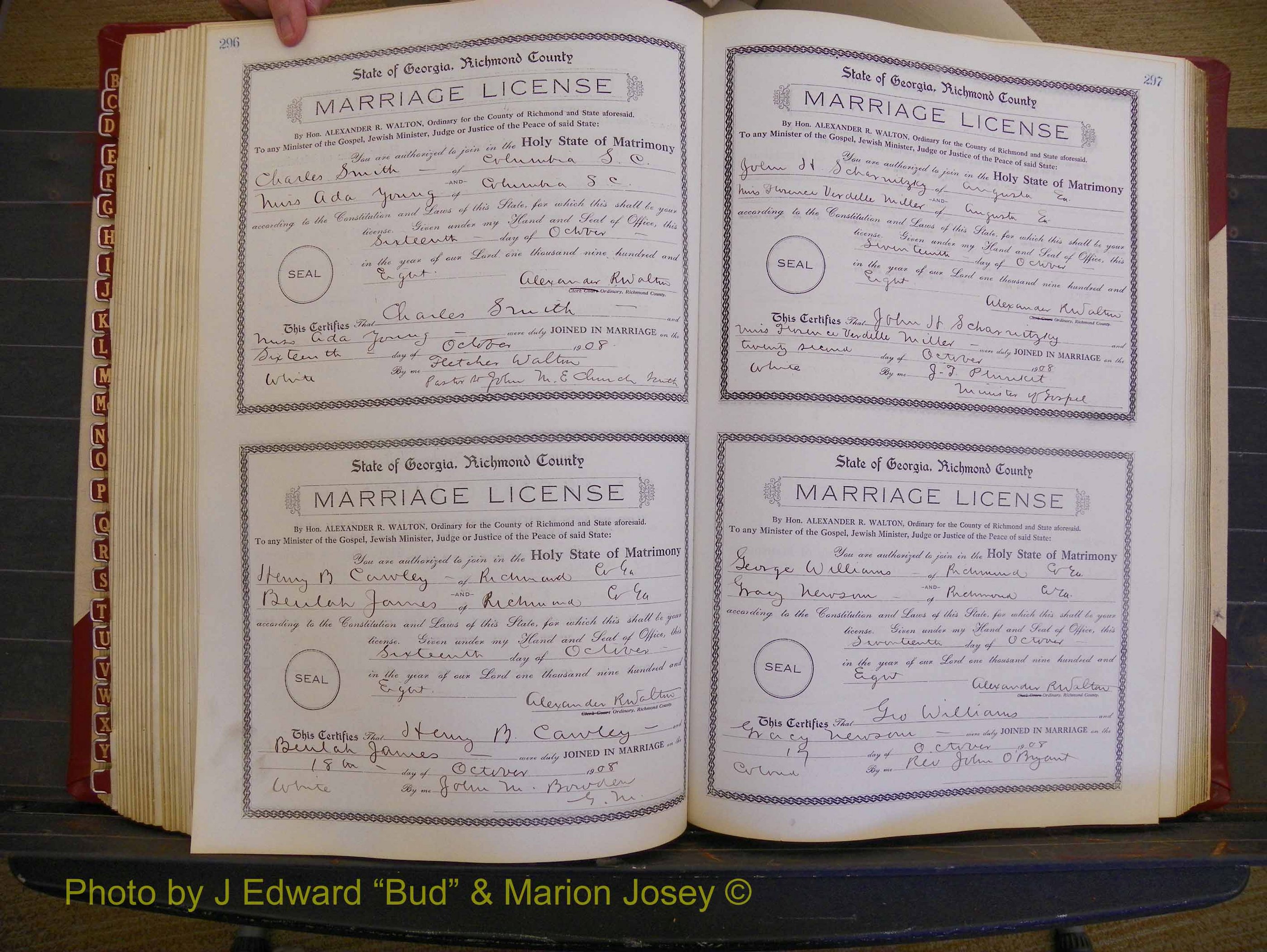 Richmond Marriages, Book EE, 1907-1909 P 296-297.JPG