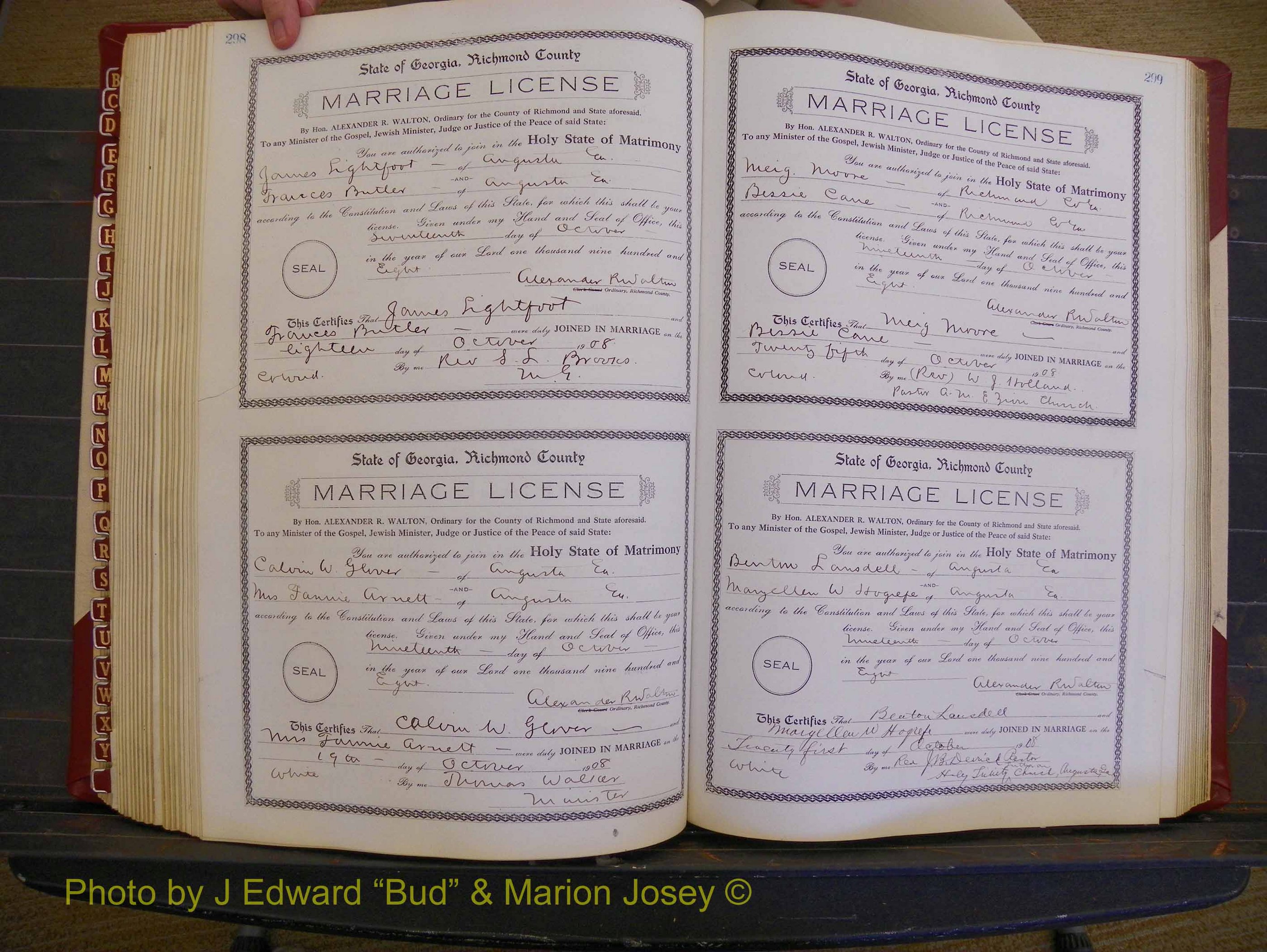 Richmond Marriages, Book EE, 1907-1909 P 298-299.JPG