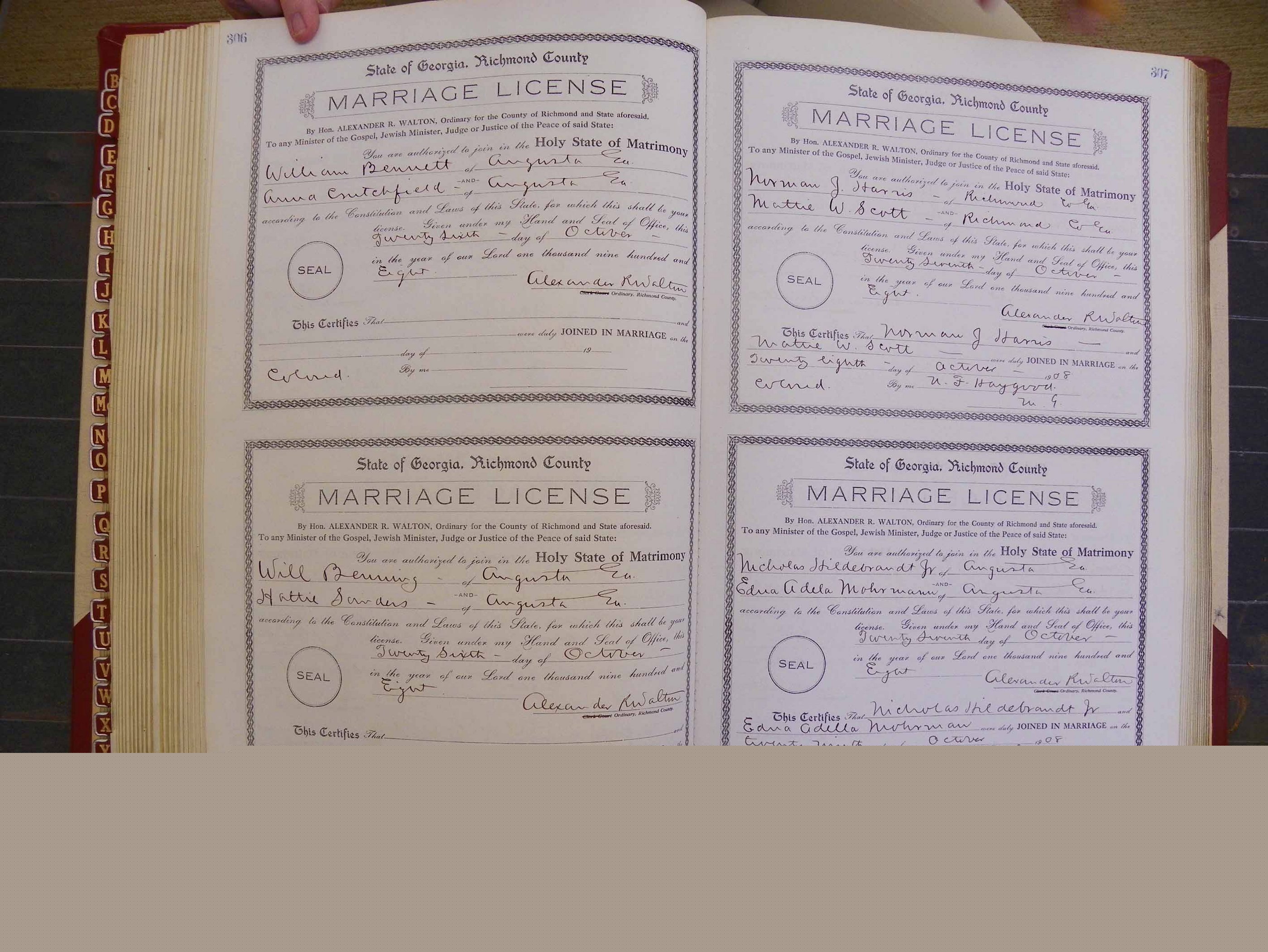 Richmond Marriages, Book EE, 1907-1909 P 306-307.JPG