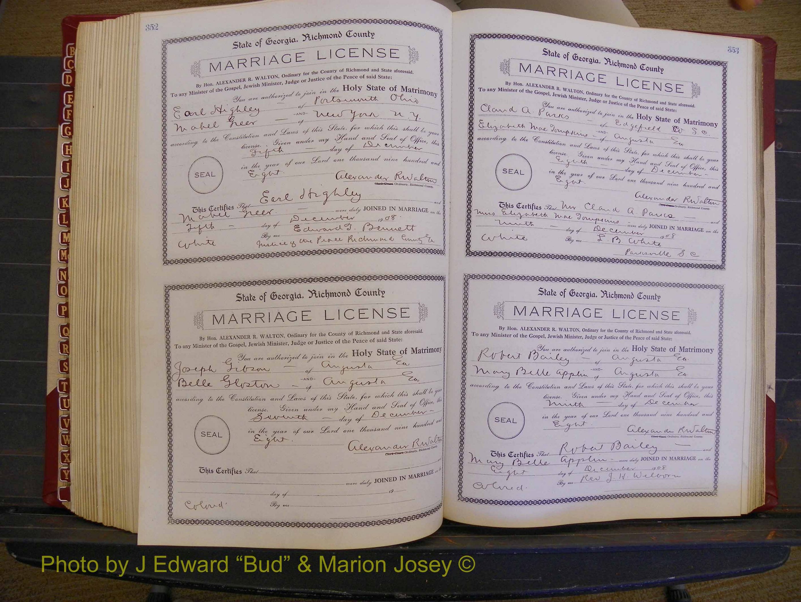 Richmond Marriages, Book EE, 1907-1909 P 352-353.JPG