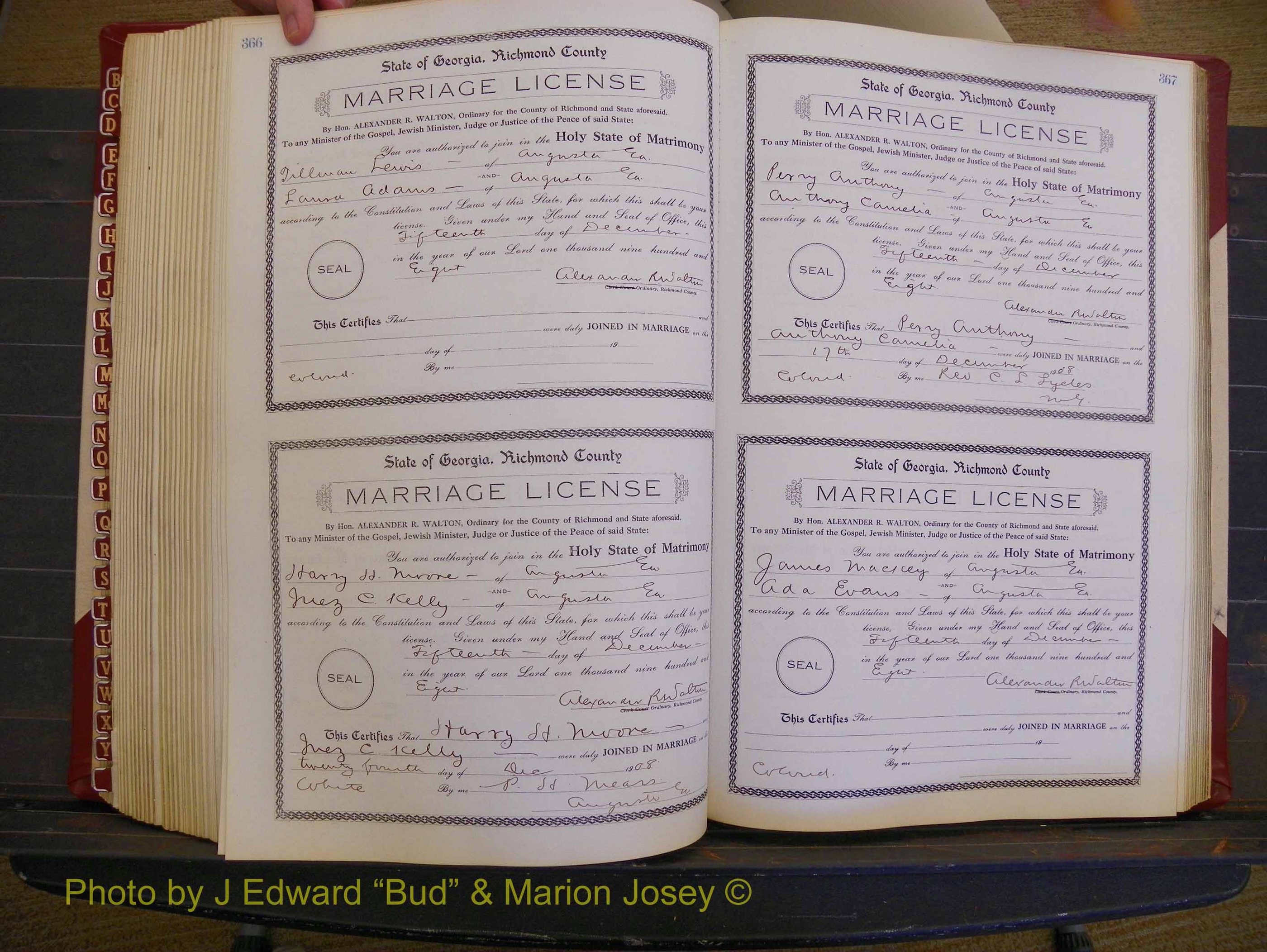 Richmond Marriages, Book EE, 1907-1909 P 366-367.JPG