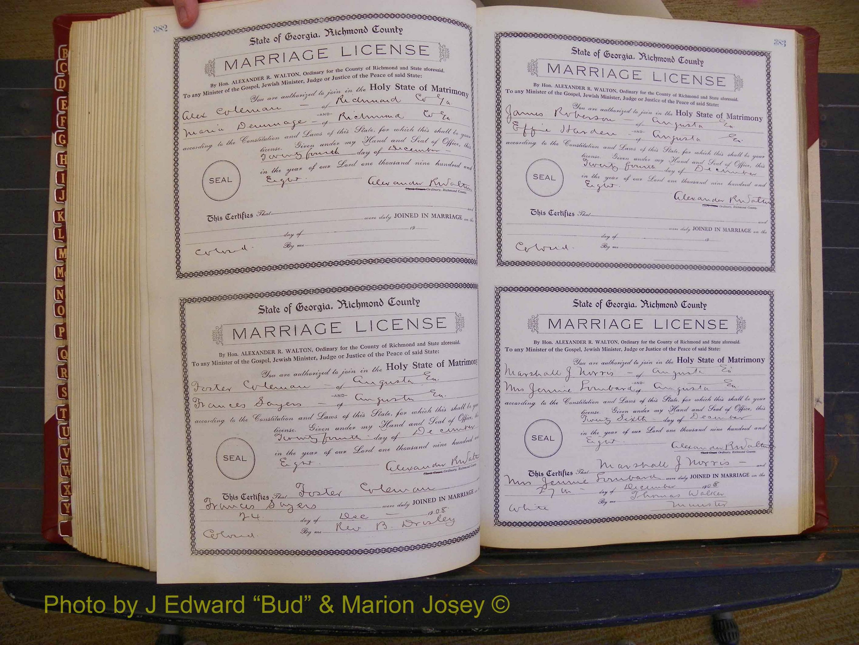 Richmond Marriages, Book EE, 1907-1909 P 382-383.JPG
