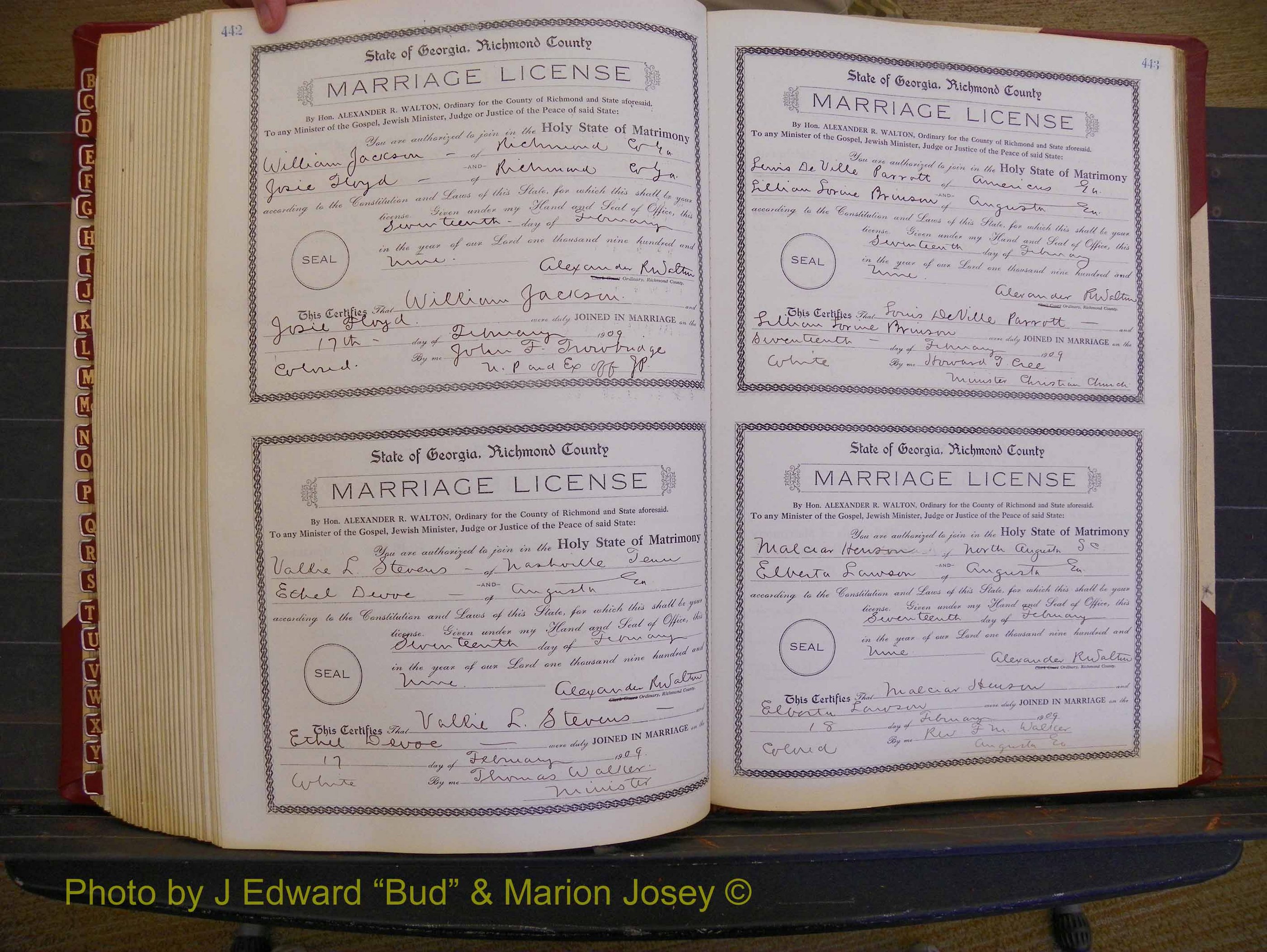 Richmond Marriages, Book EE, 1907-1909 P 442-443.JPG