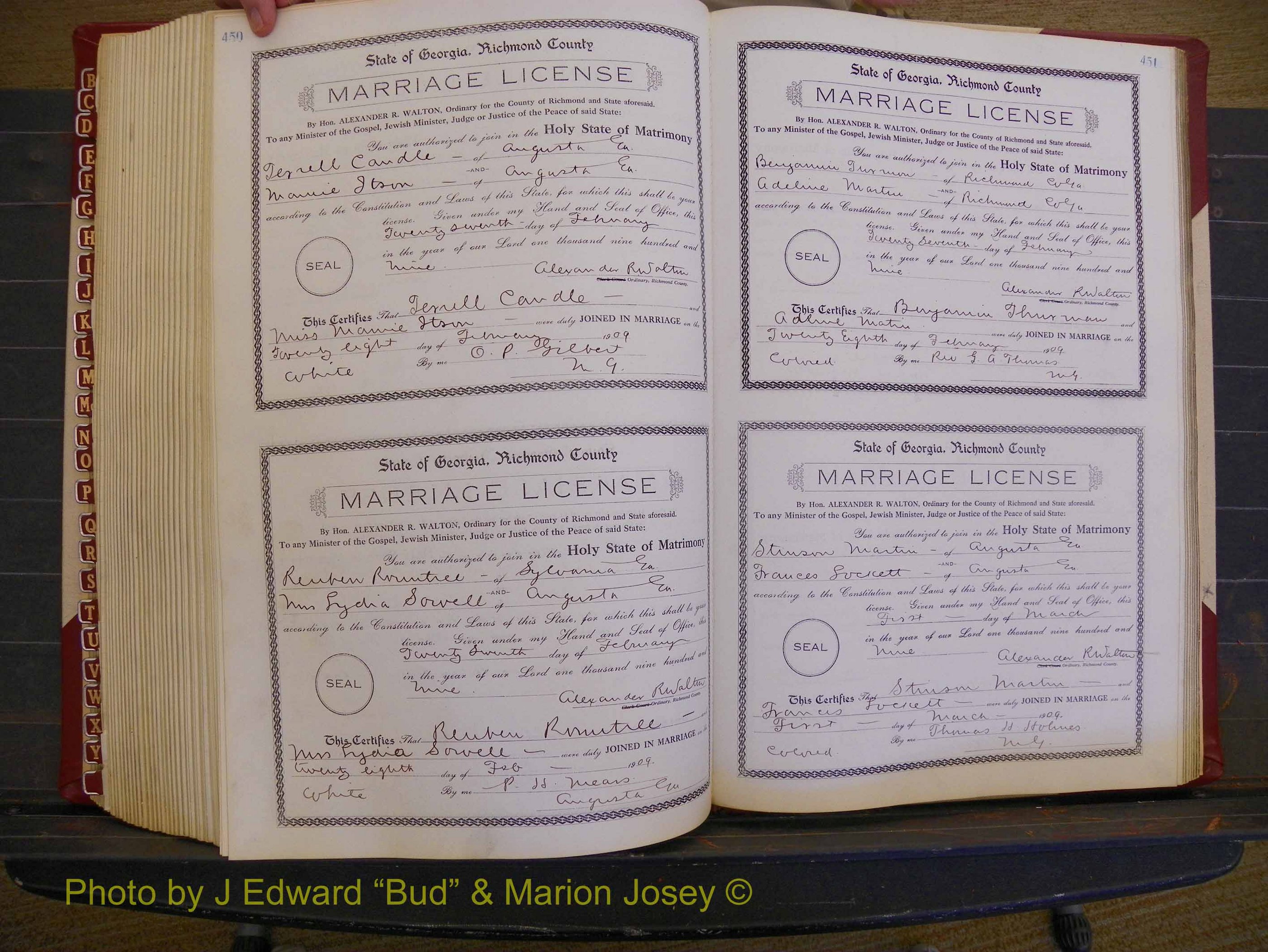 Richmond Marriages, Book EE, 1907-1909 P 450-451.JPG