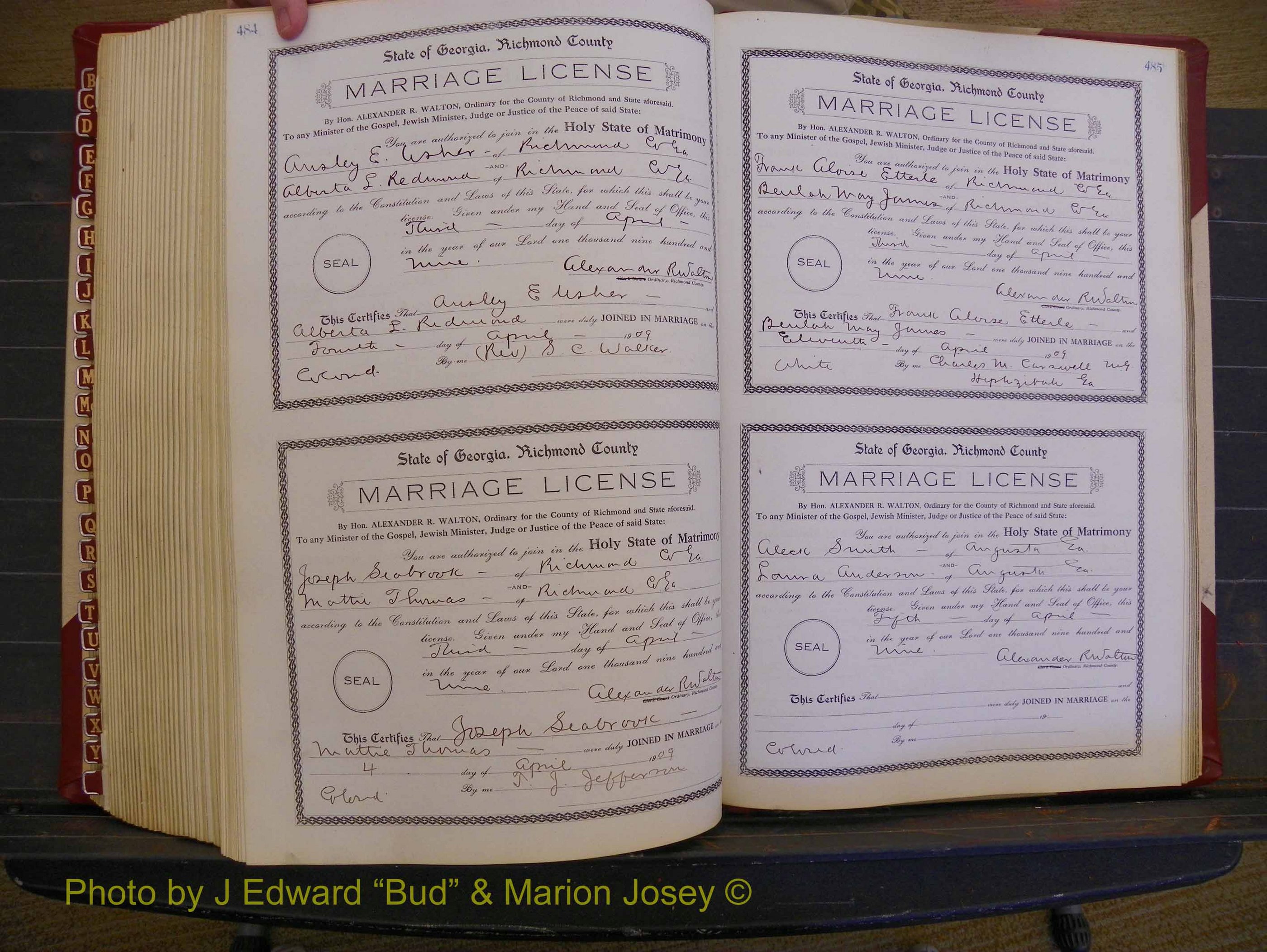 Richmond Marriages, Book EE, 1907-1909 P 484-485.JPG