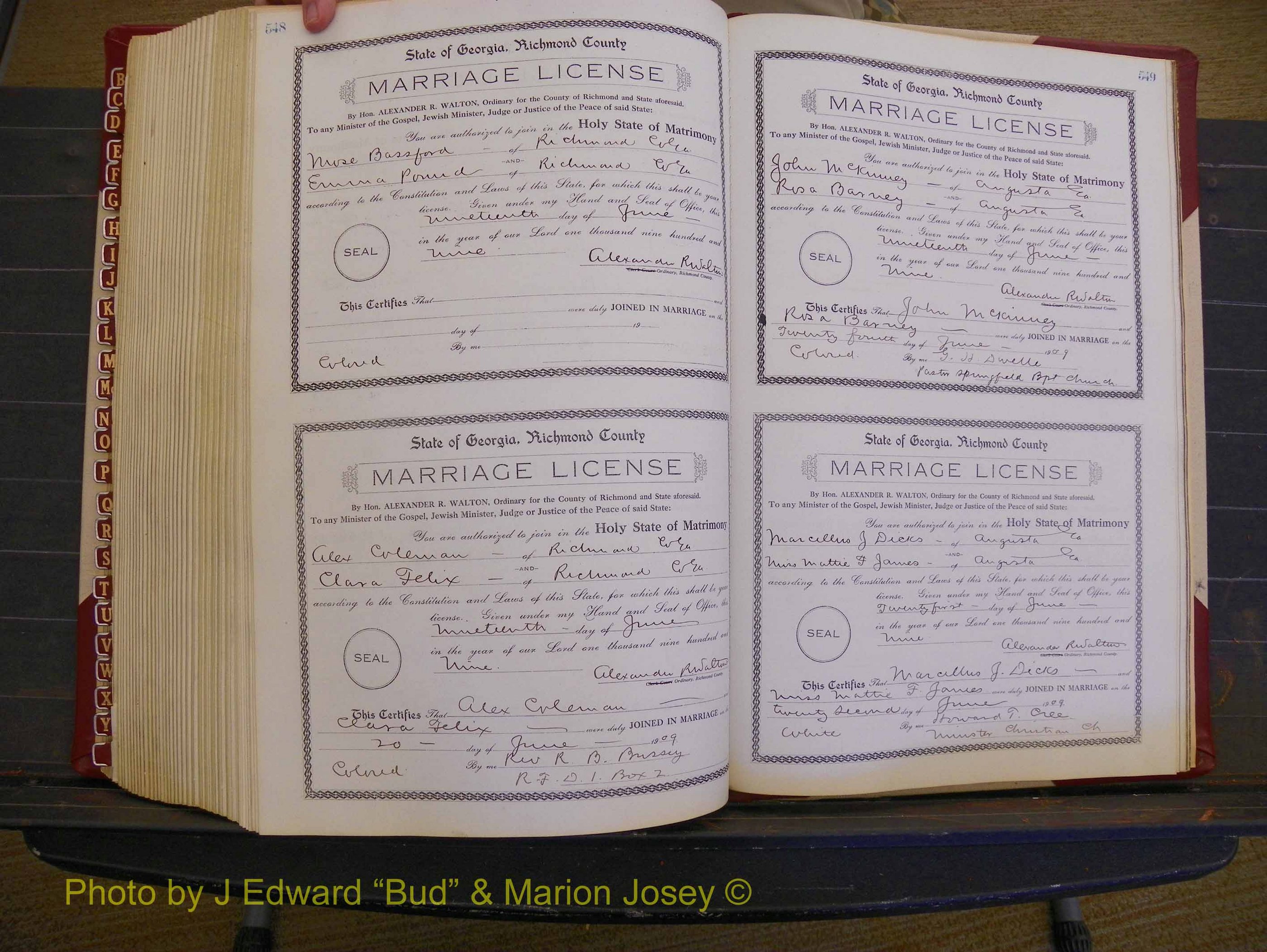 Richmond Marriages, Book EE, 1907-1909 P 548-549.JPG