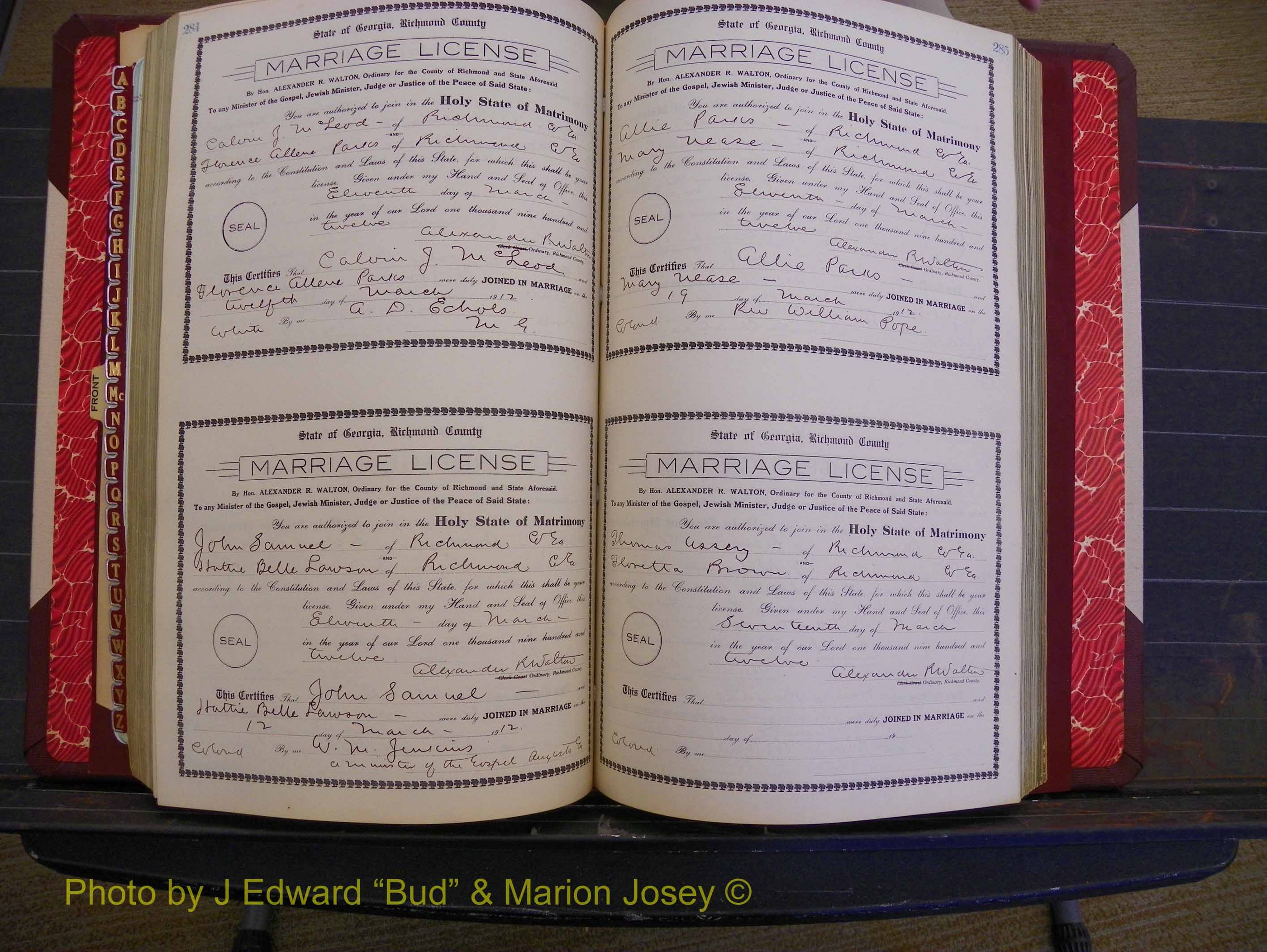 Richmond Marriages, Book GG, 1911-1912 P 284-285.JPG