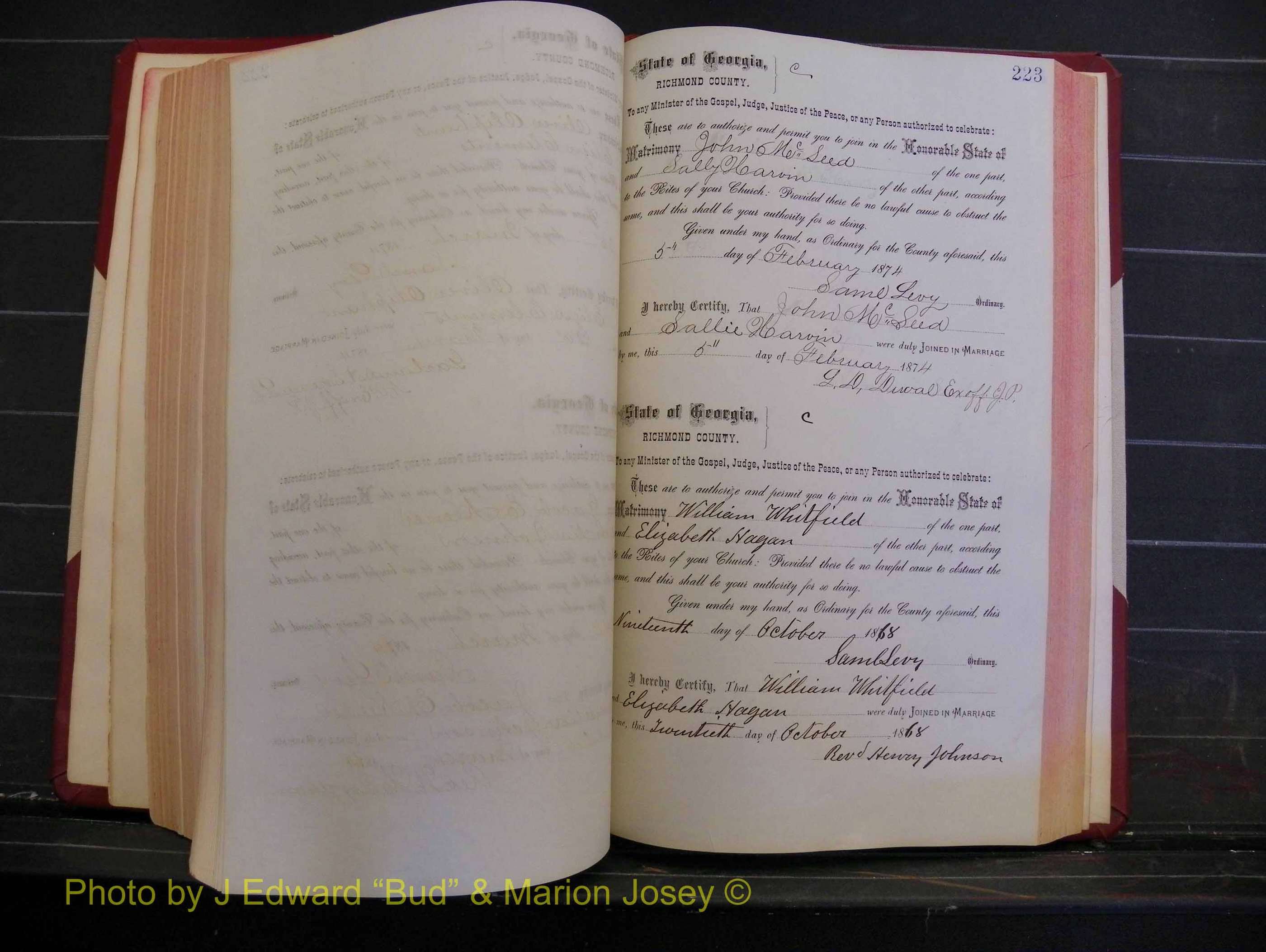 Richmond Marriages, Book H, 1868-1875 P 223.JPG