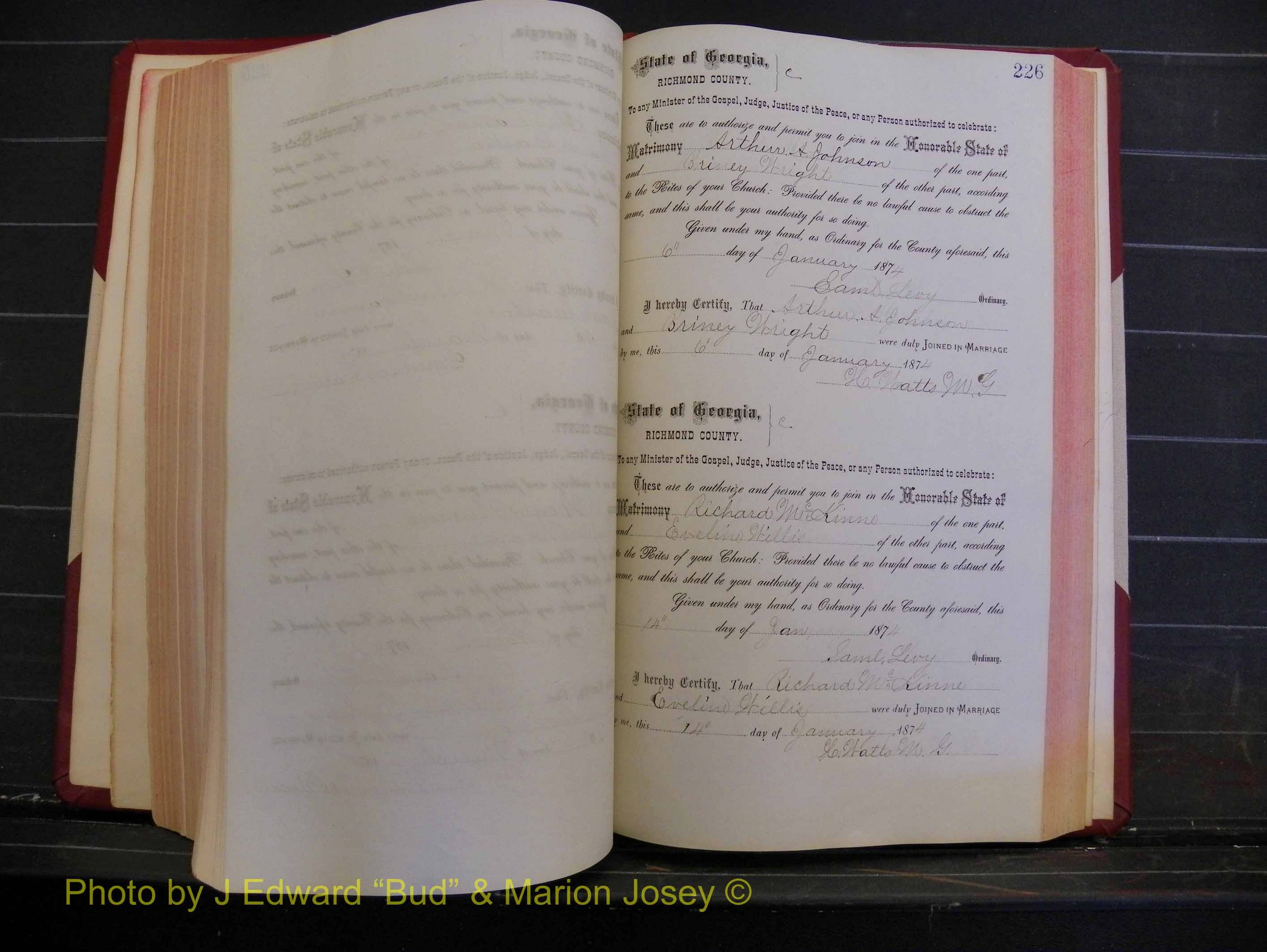 Richmond Marriages, Book H, 1868-1875 P 226.JPG