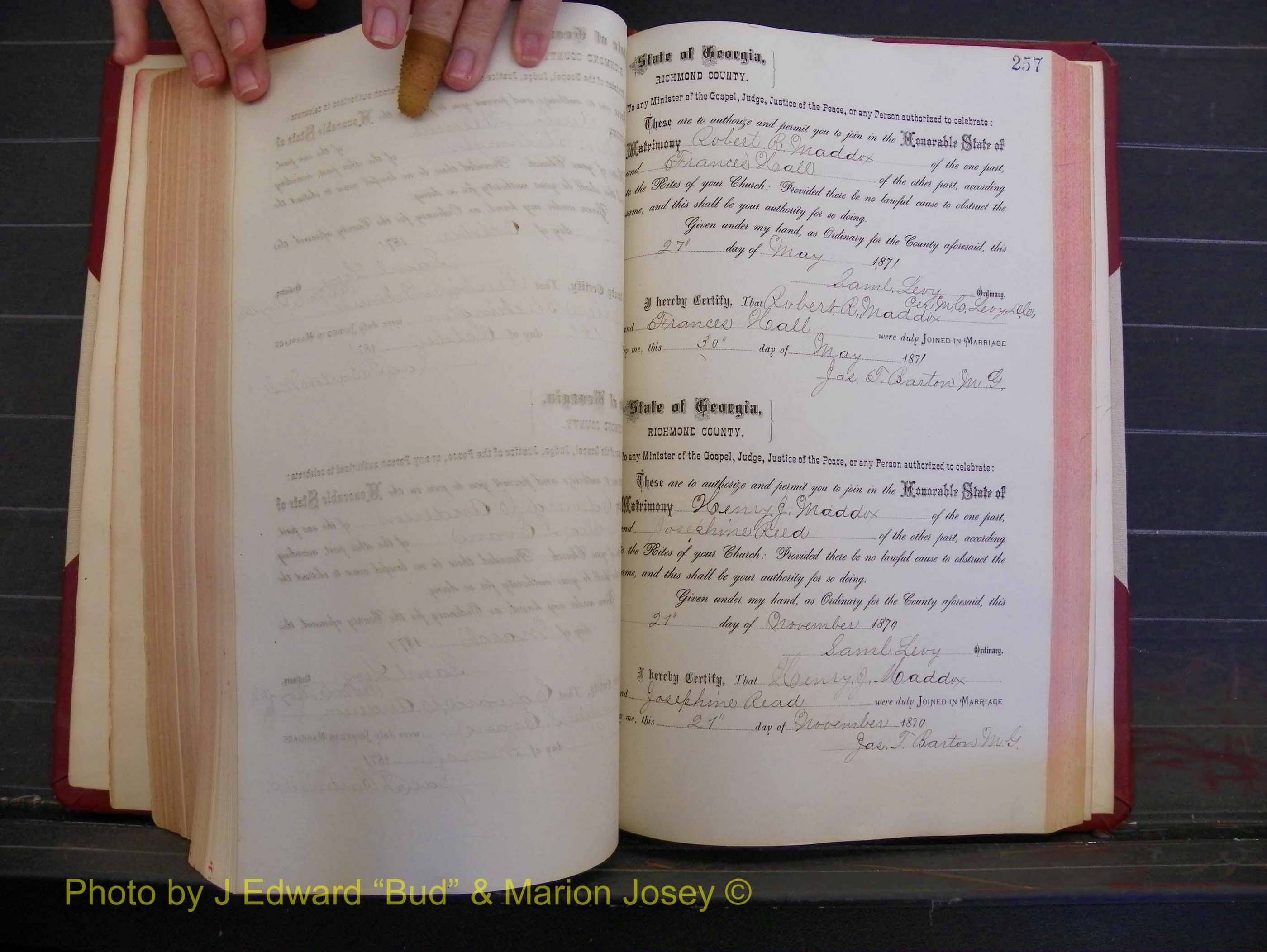 Richmond Marriages, Book H, 1868-1875 P 257.JPG