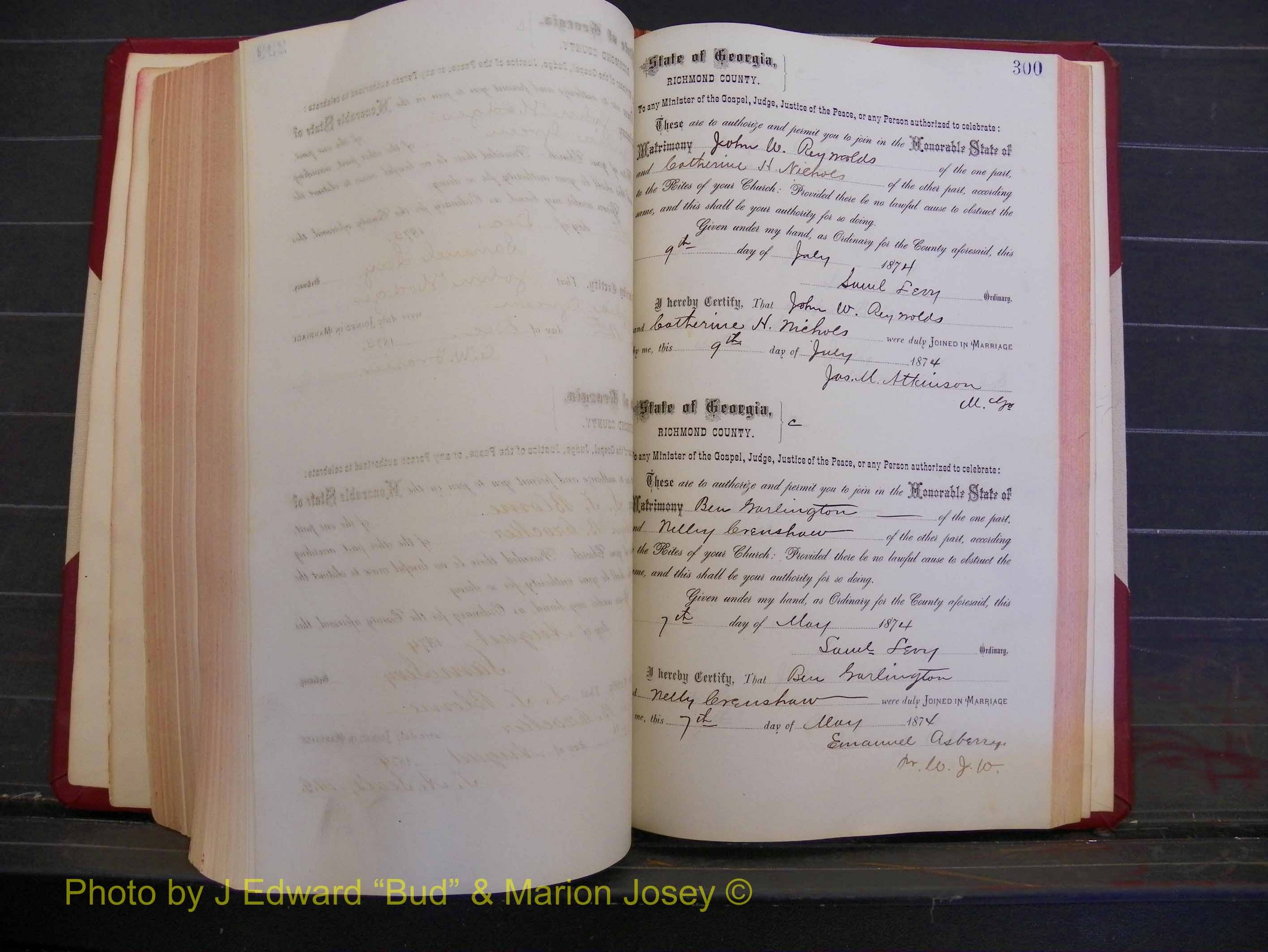 Richmond Marriages, Book H, 1868-1875 P 300.JPG