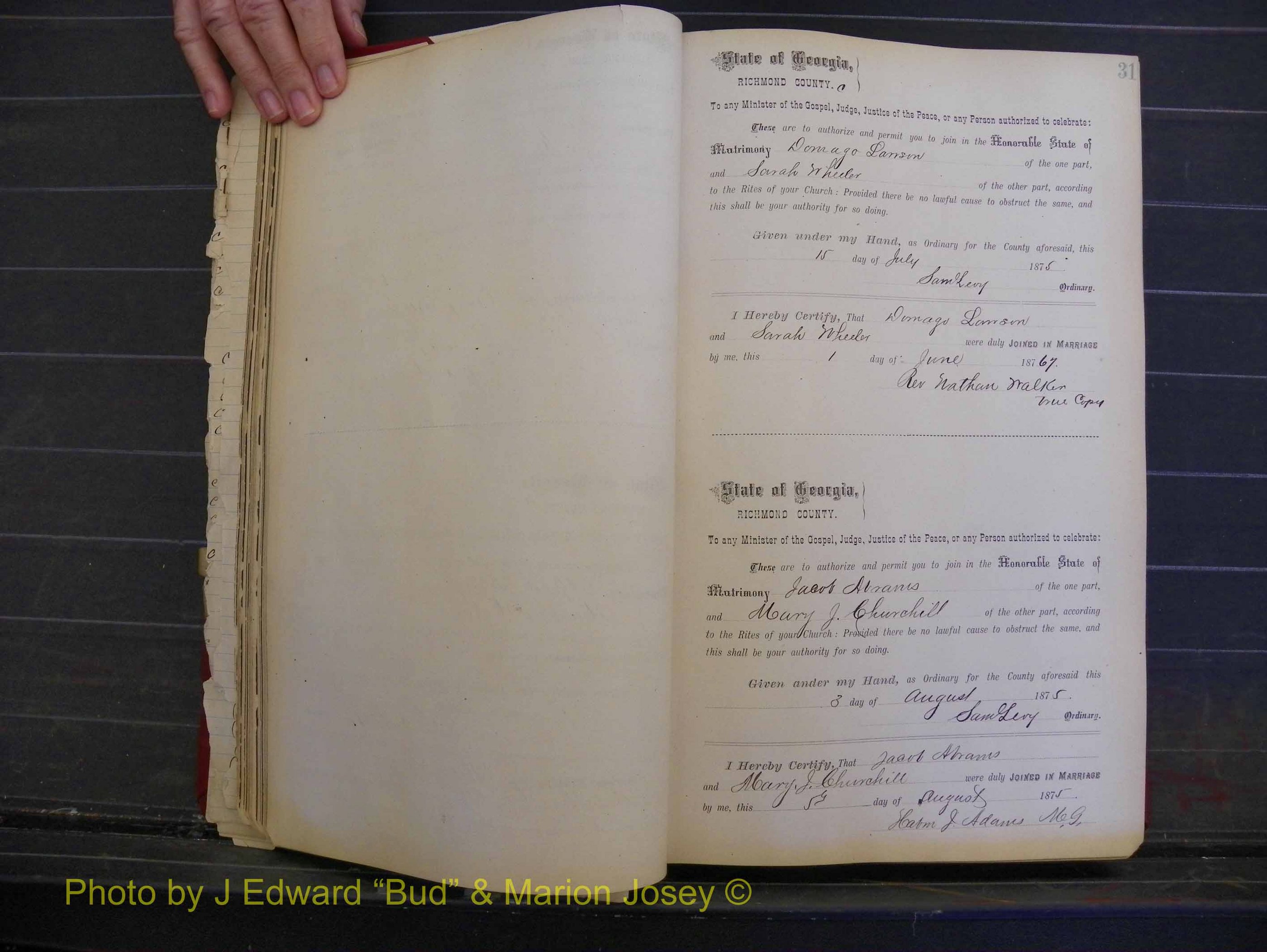 Richmond Marriages, Book I, 1868-1881 P 031.JPG