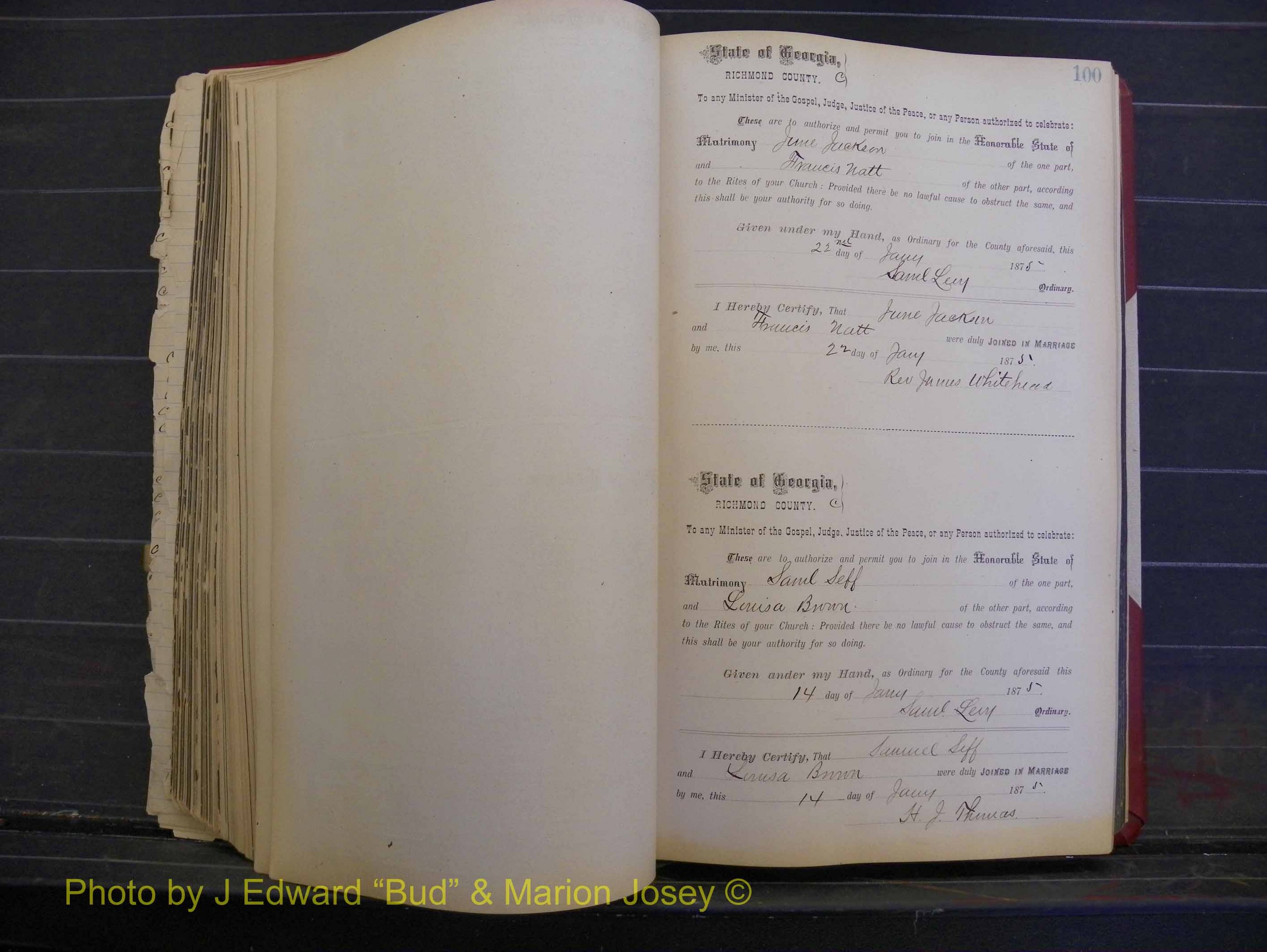 Richmond Marriages, Book I, 1868-1881 P 100.JPG
