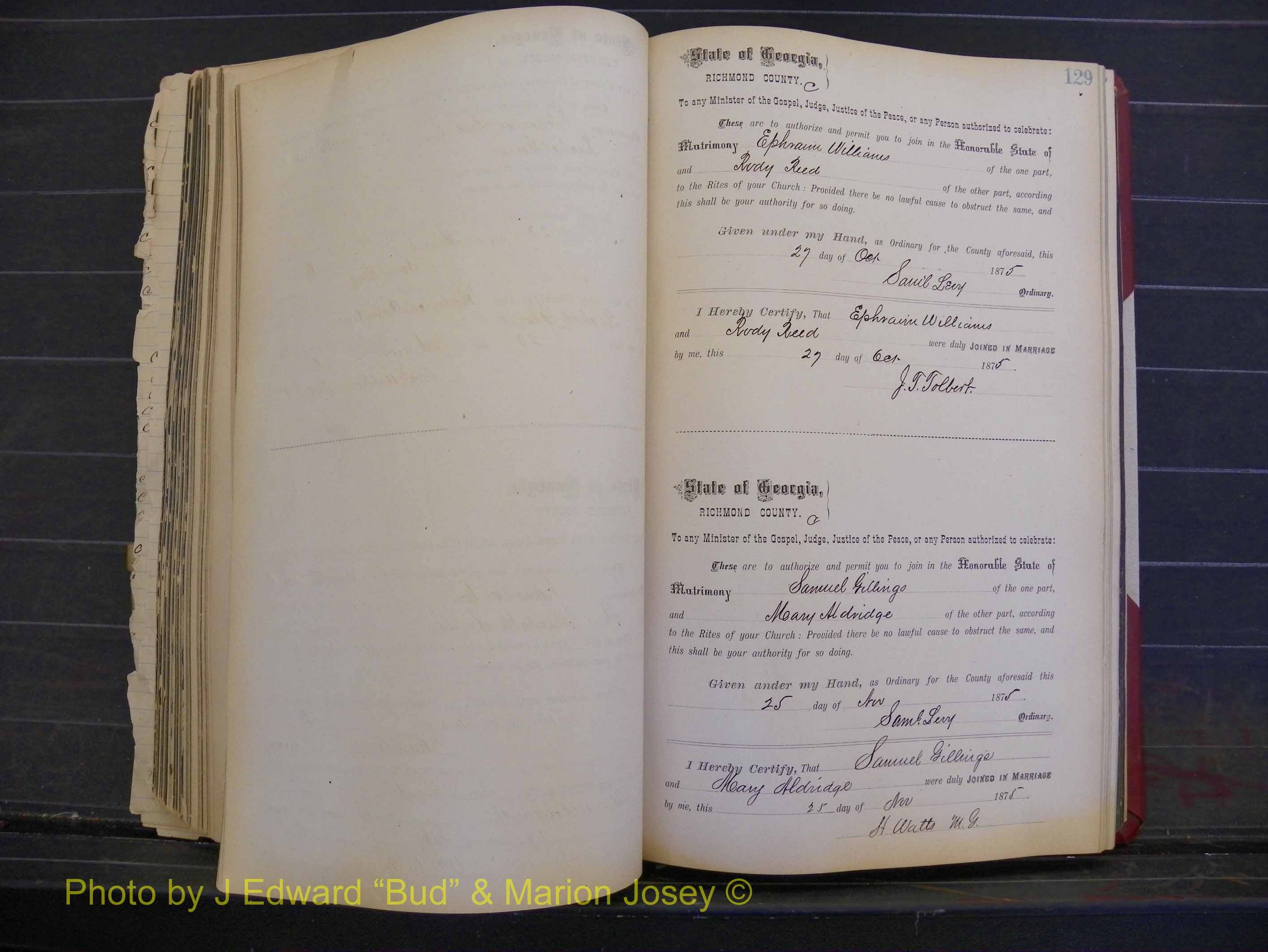 Richmond Marriages, Book I, 1868-1881 P 129.JPG