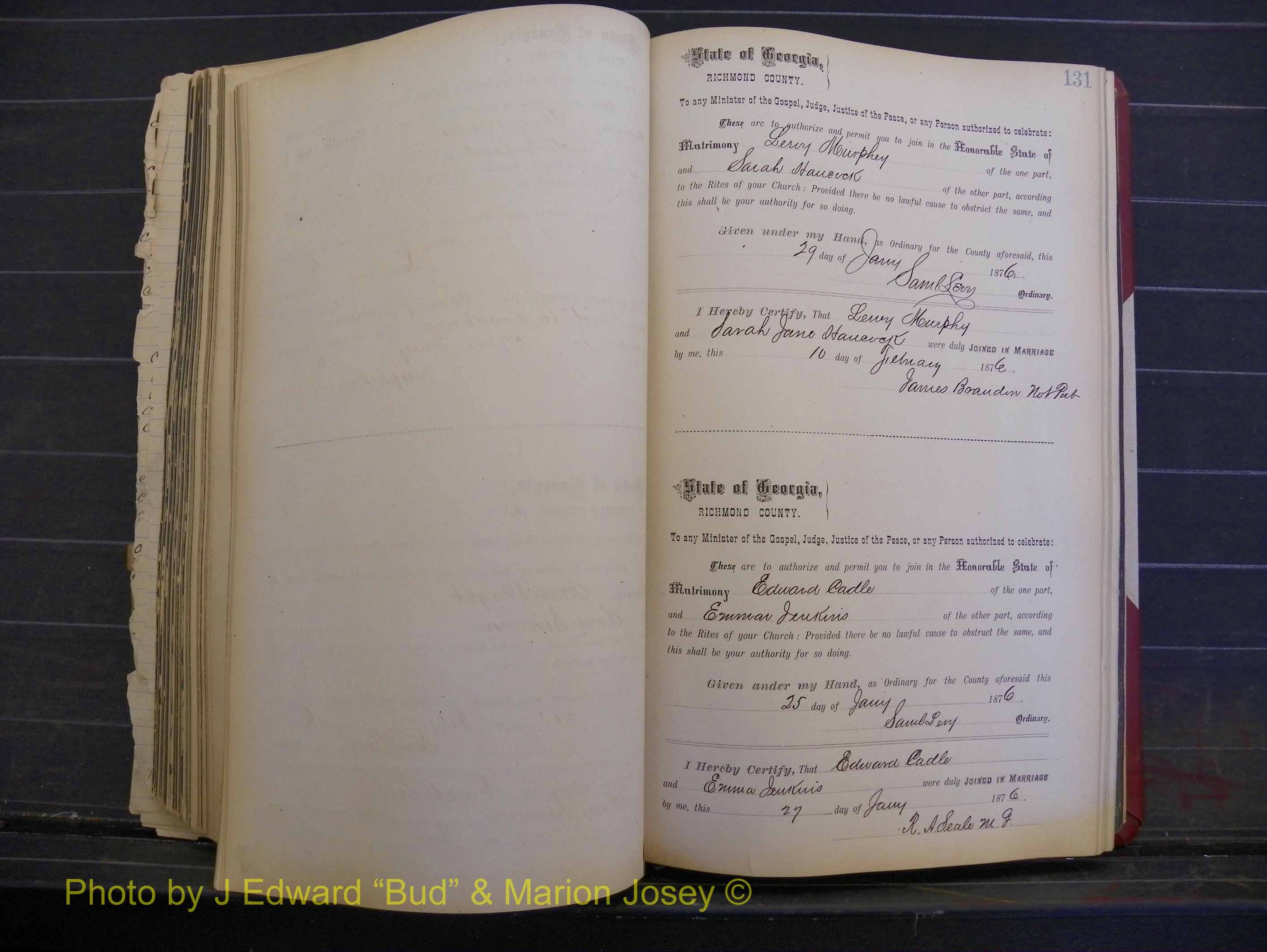 Richmond Marriages, Book I, 1868-1881 P 131.JPG