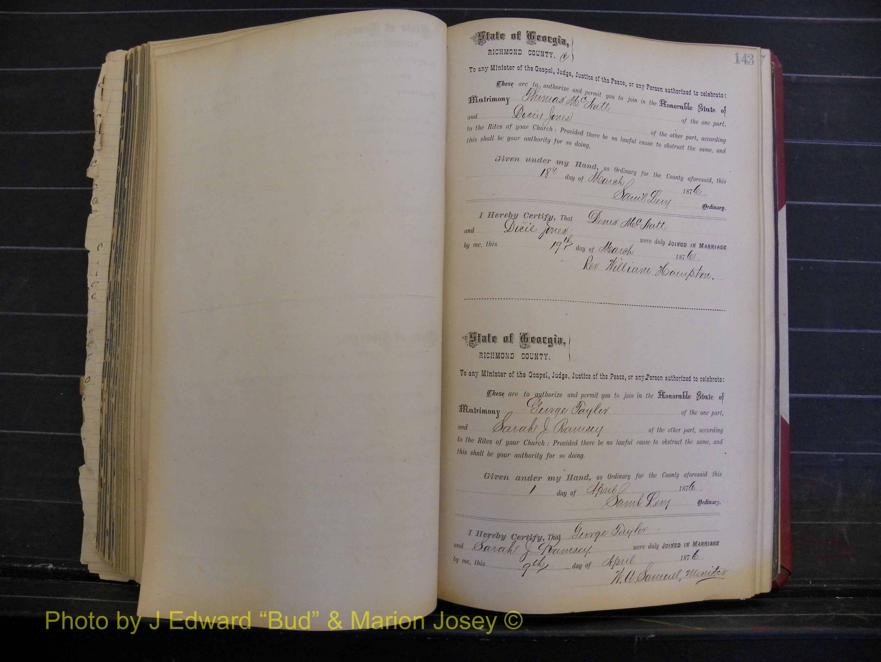 Richmond Marriages, Book I, 1868-1881 P 143.JPG