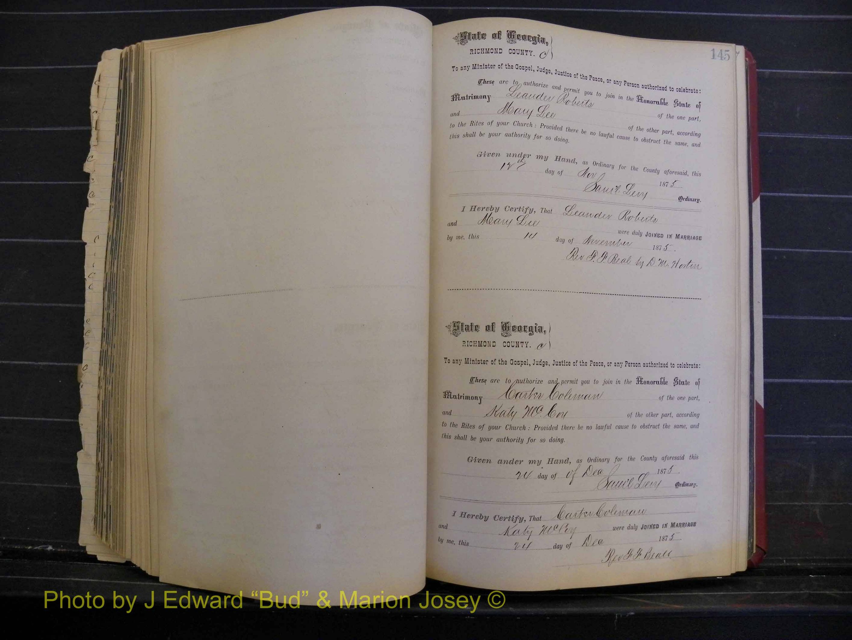 Richmond Marriages, Book I, 1868-1881 P 145.JPG