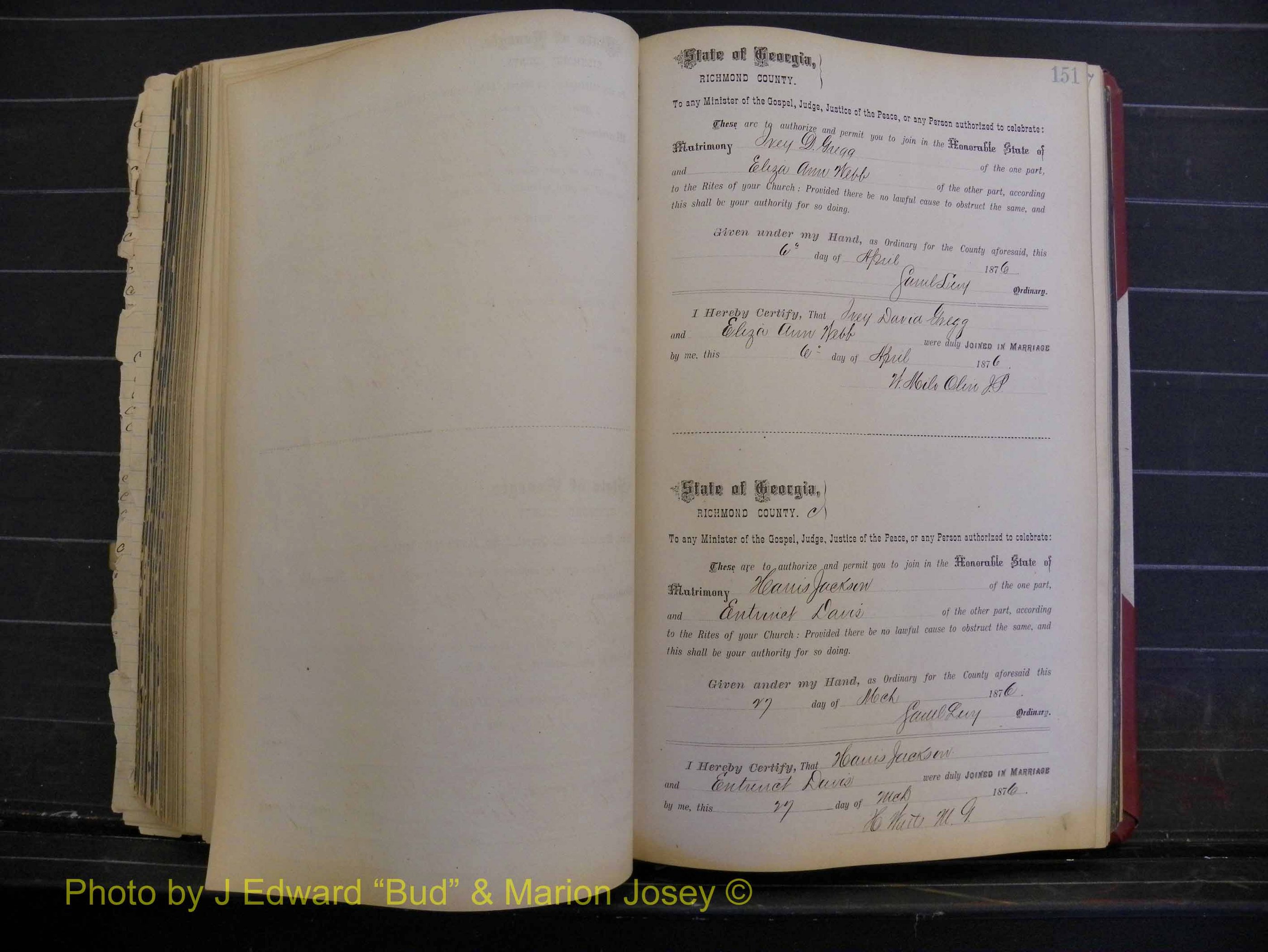 Richmond Marriages, Book I, 1868-1881 P 151.JPG