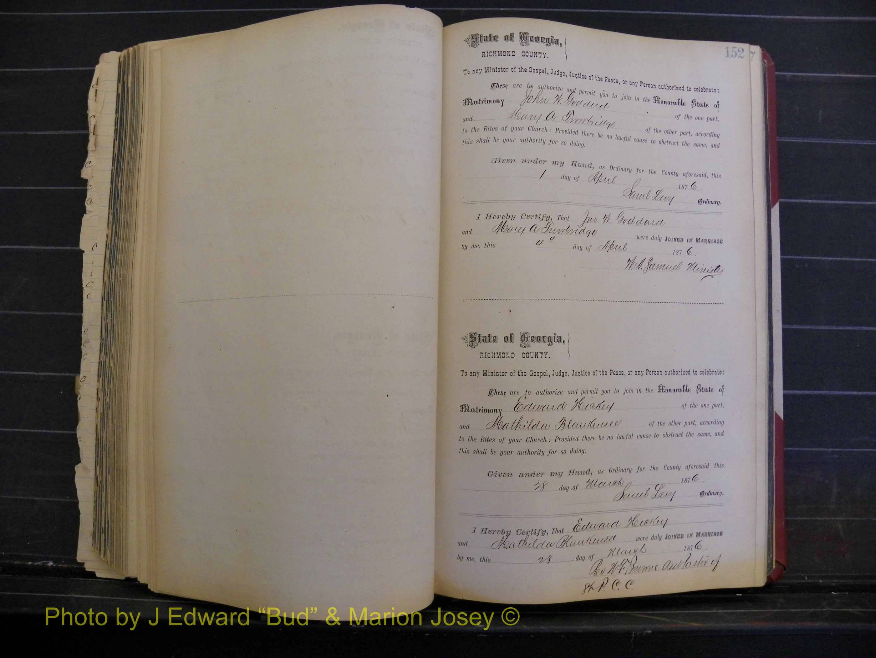 Richmond Marriages, Book I, 1868-1881 P 152.JPG