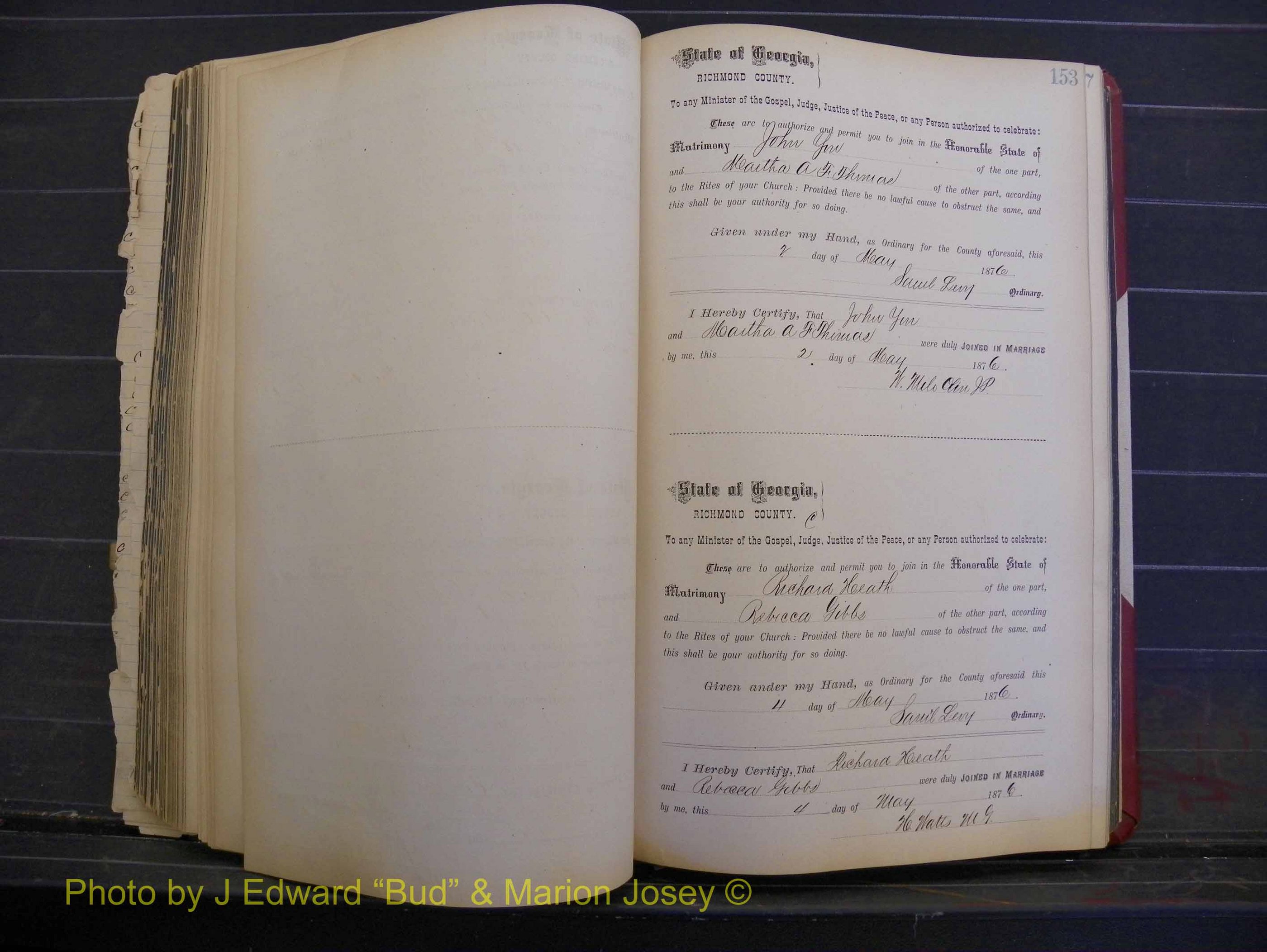 Richmond Marriages, Book I, 1868-1881 P 153.JPG