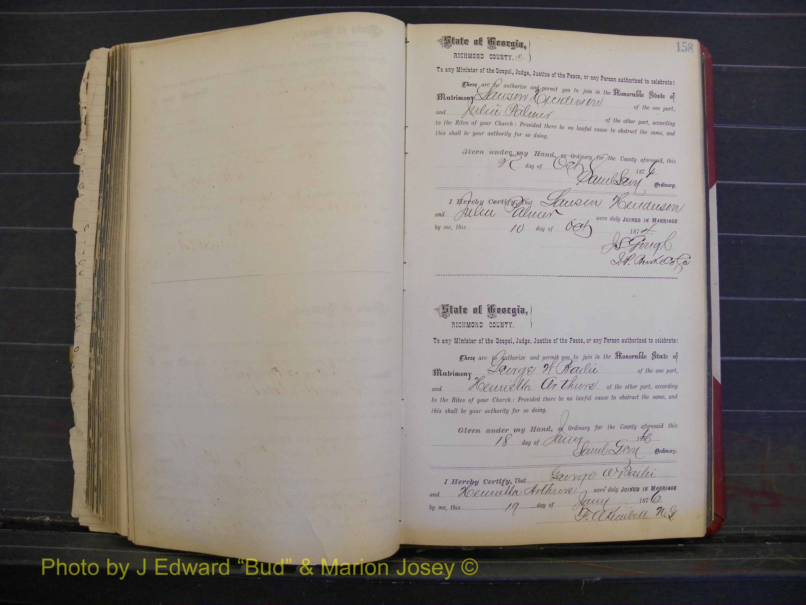 Richmond Marriages, Book I, 1868-1881 P 158.JPG