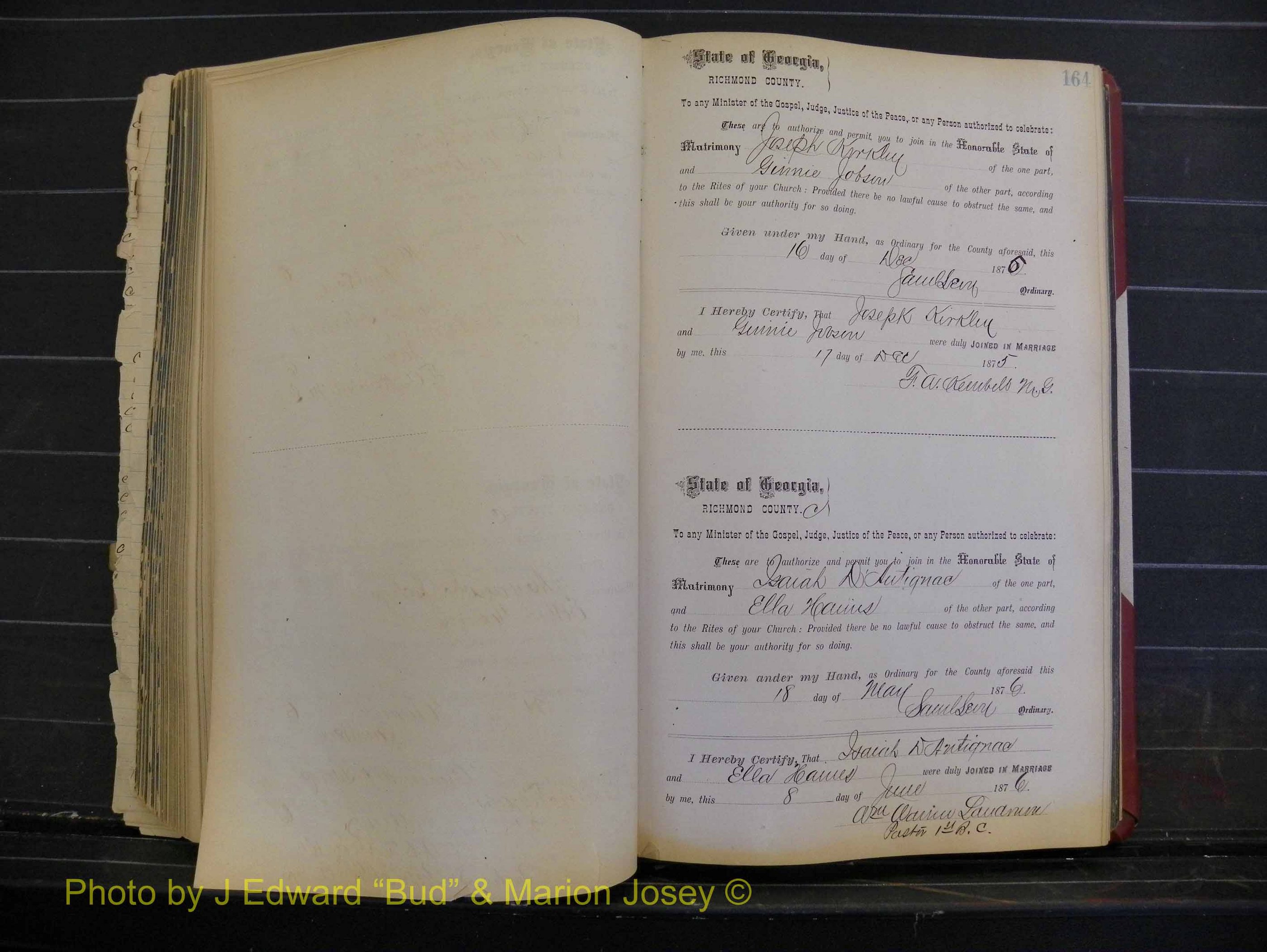 Richmond Marriages, Book I, 1868-1881 P 164.JPG