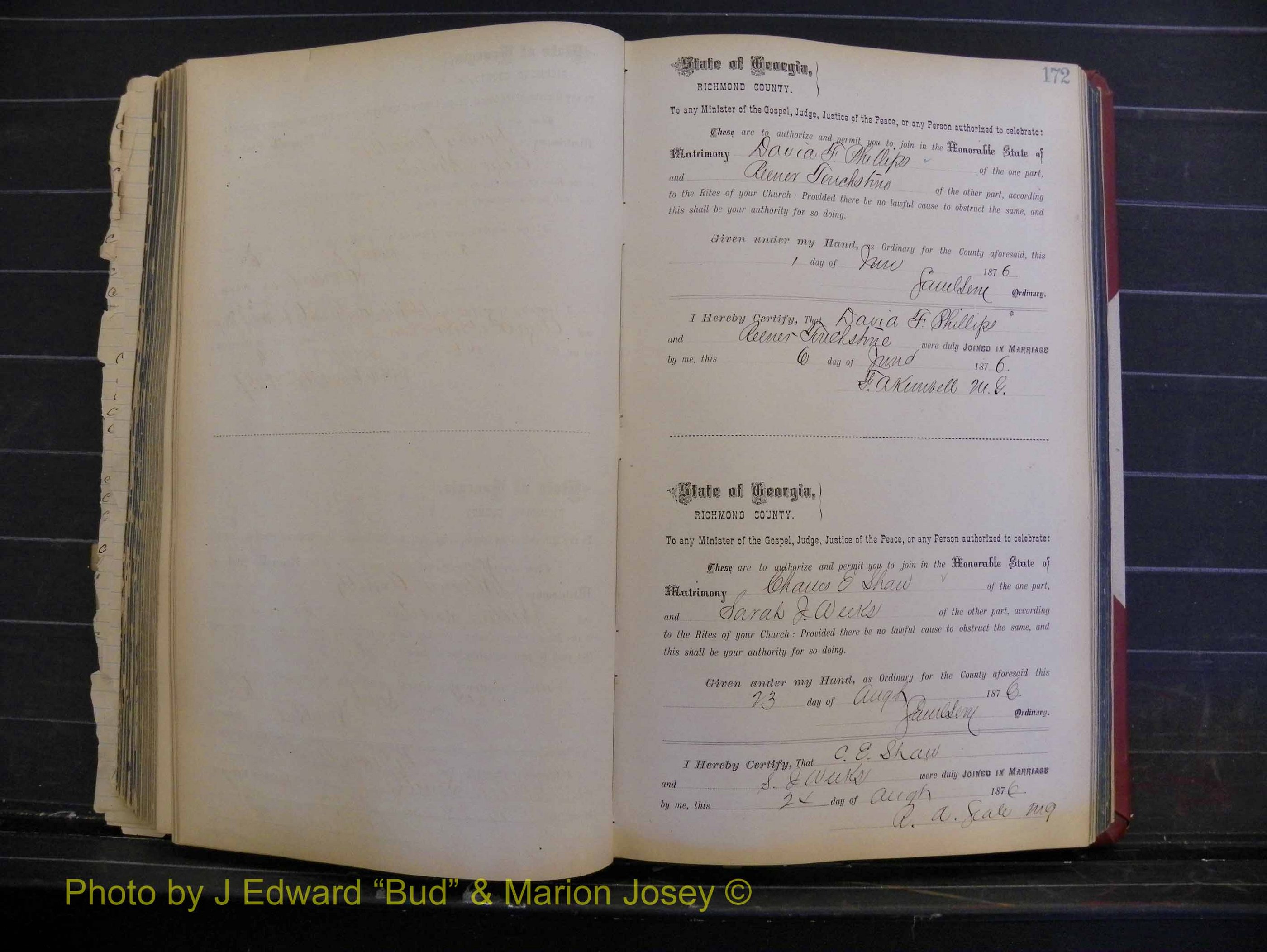 Richmond Marriages, Book I, 1868-1881 P 172.JPG