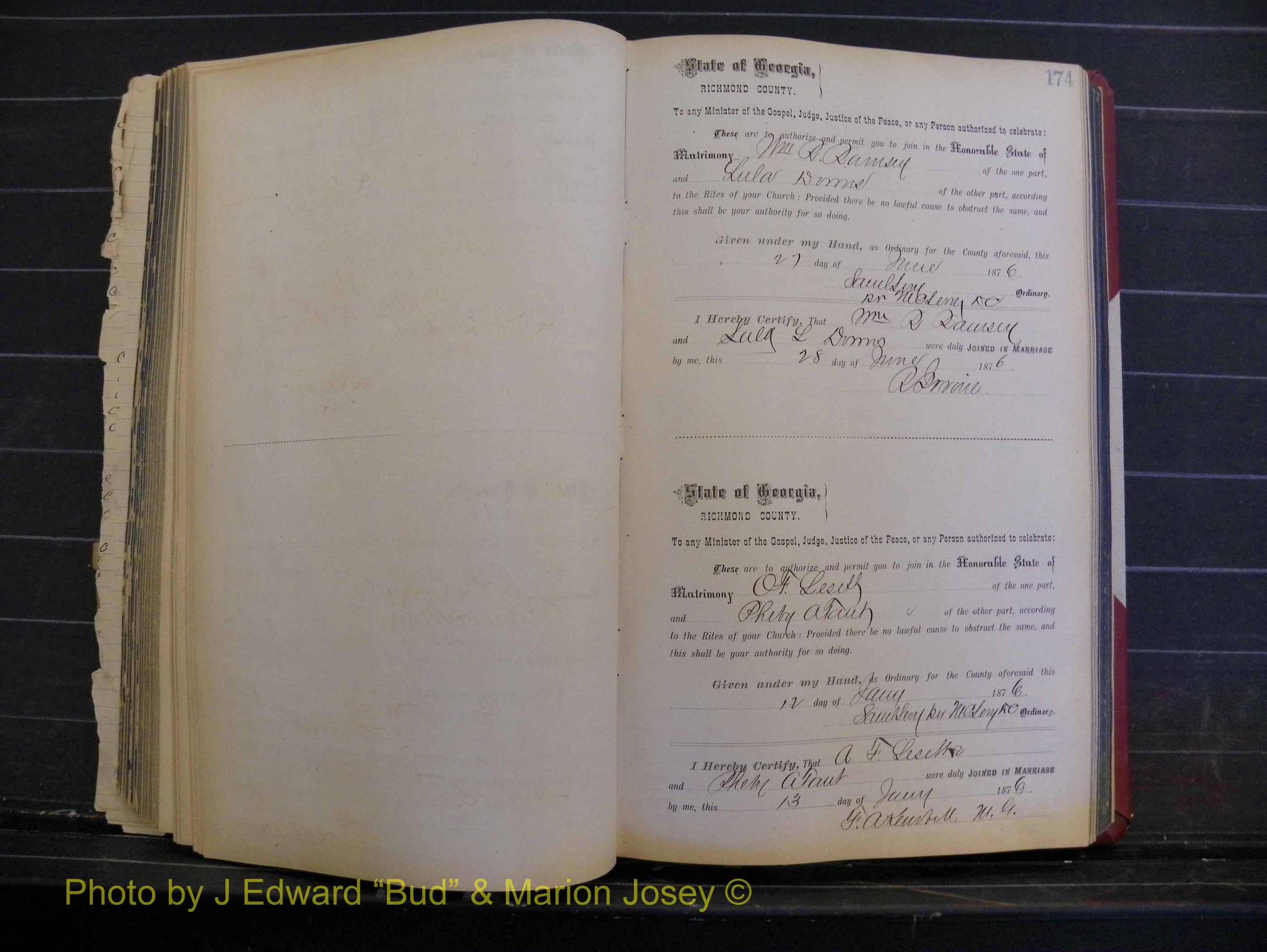 Richmond Marriages, Book I, 1868-1881 P 174.JPG