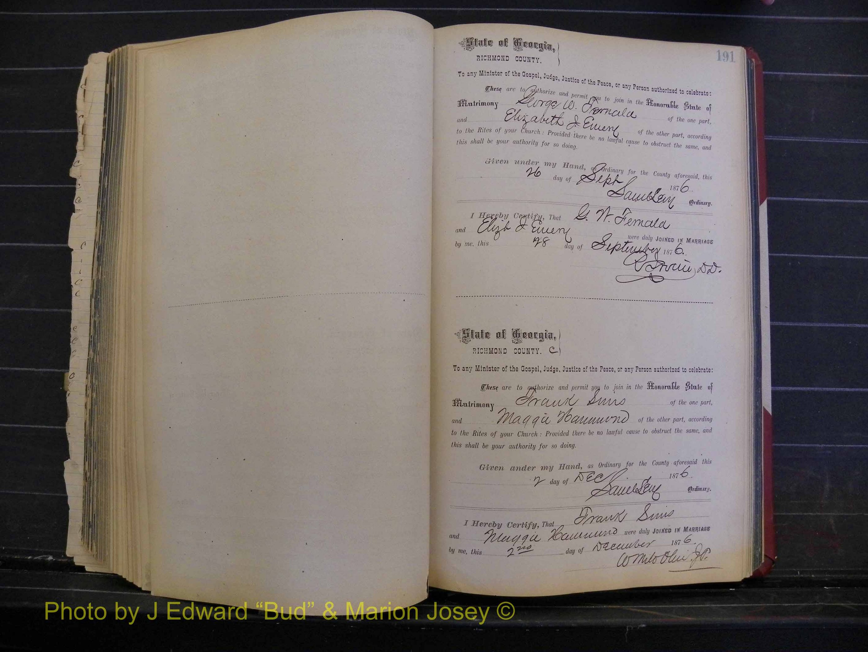 Richmond Marriages, Book I, 1868-1881 P 191.JPG