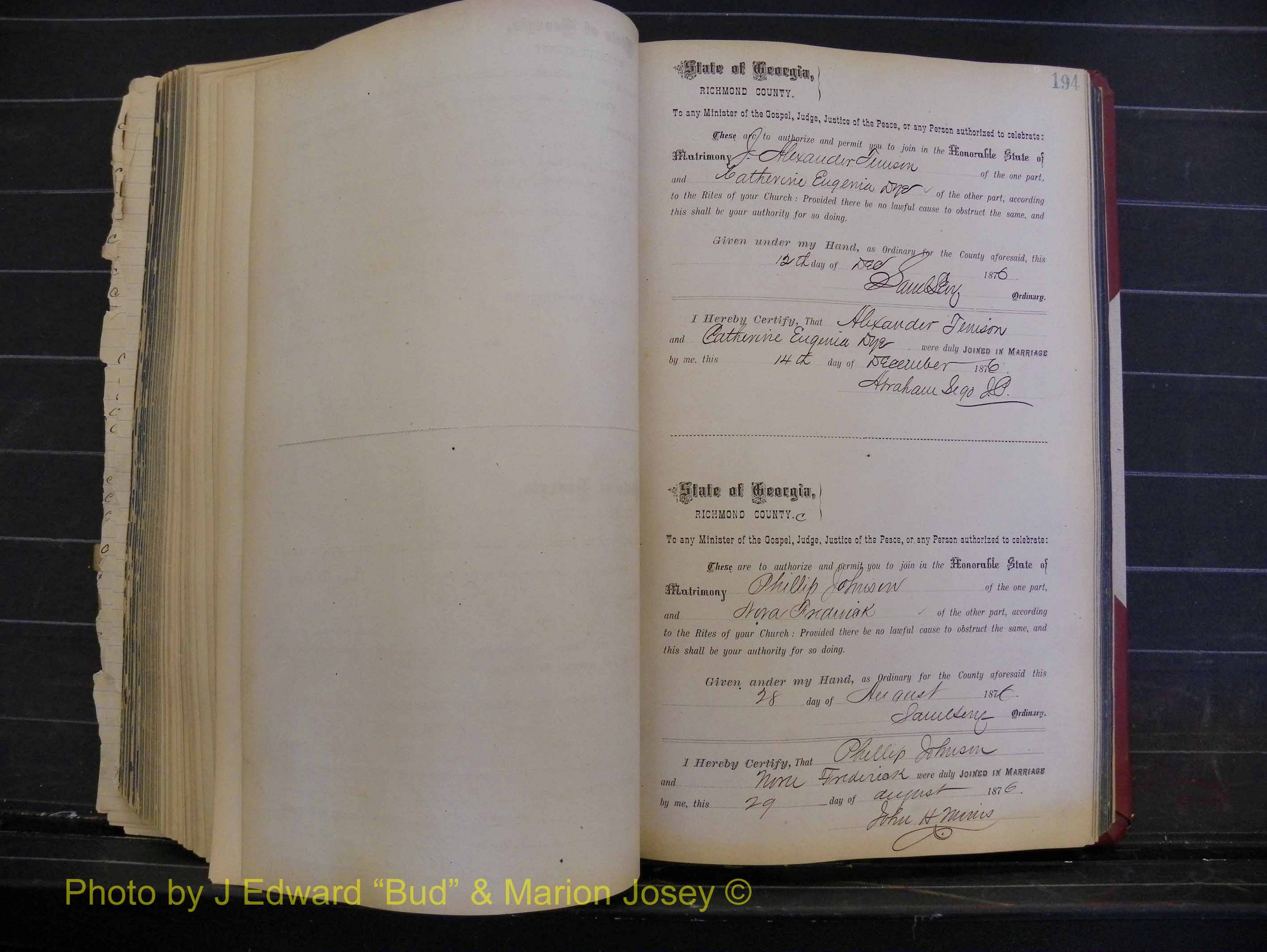Richmond Marriages, Book I, 1868-1881 P 194.JPG