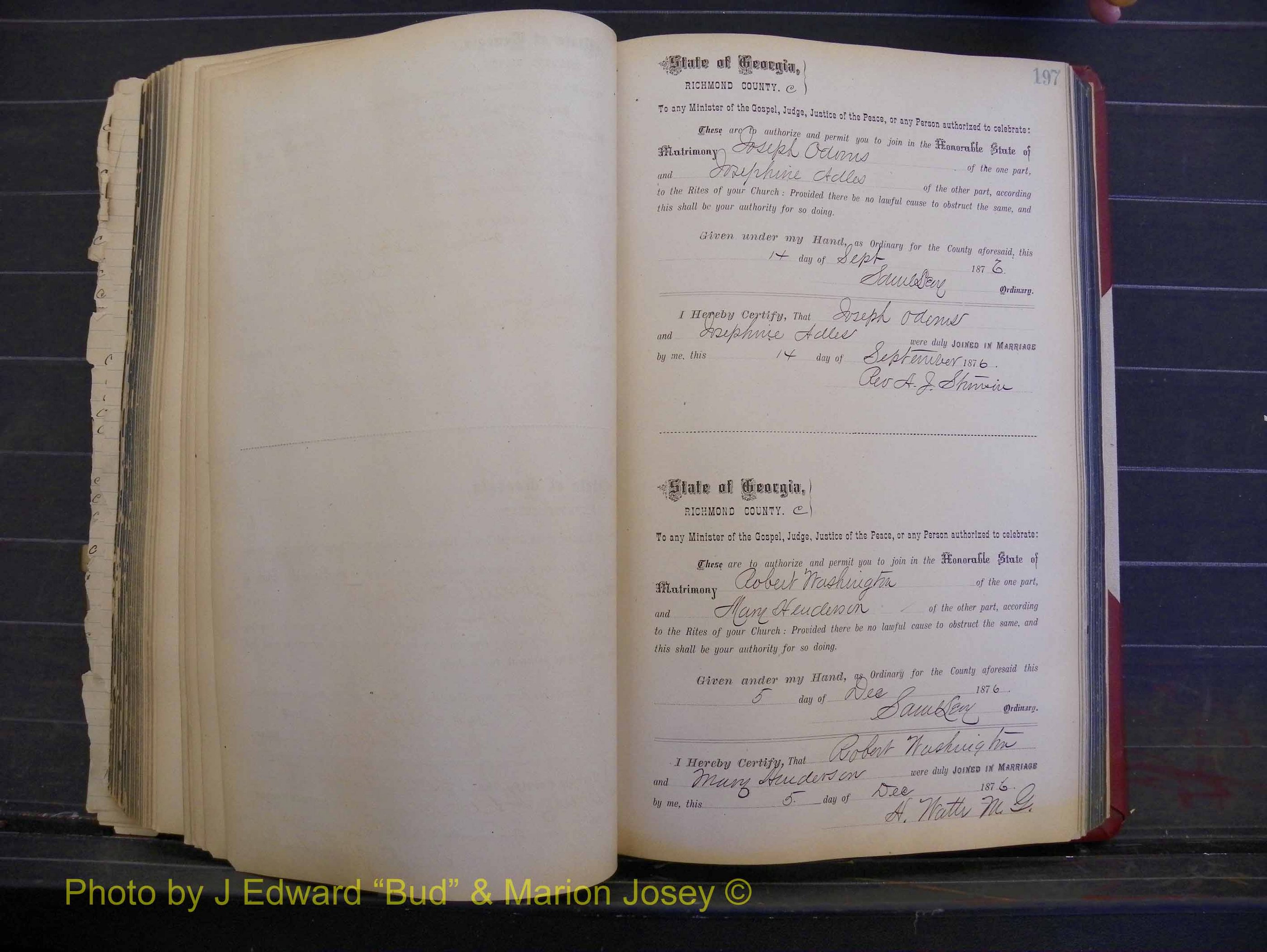 Richmond Marriages, Book I, 1868-1881 P 197.JPG