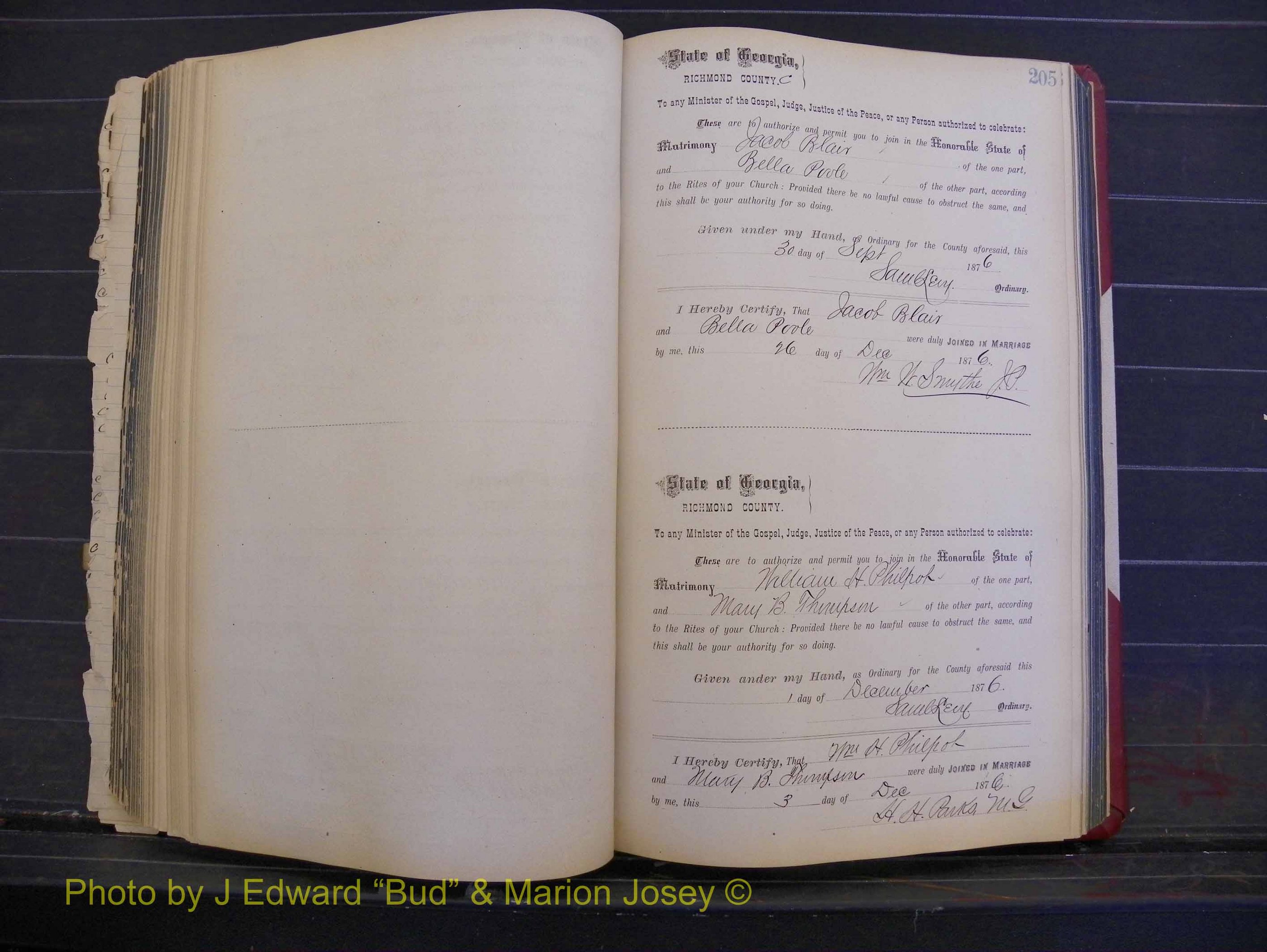 Richmond Marriages, Book I, 1868-1881 P 205.JPG