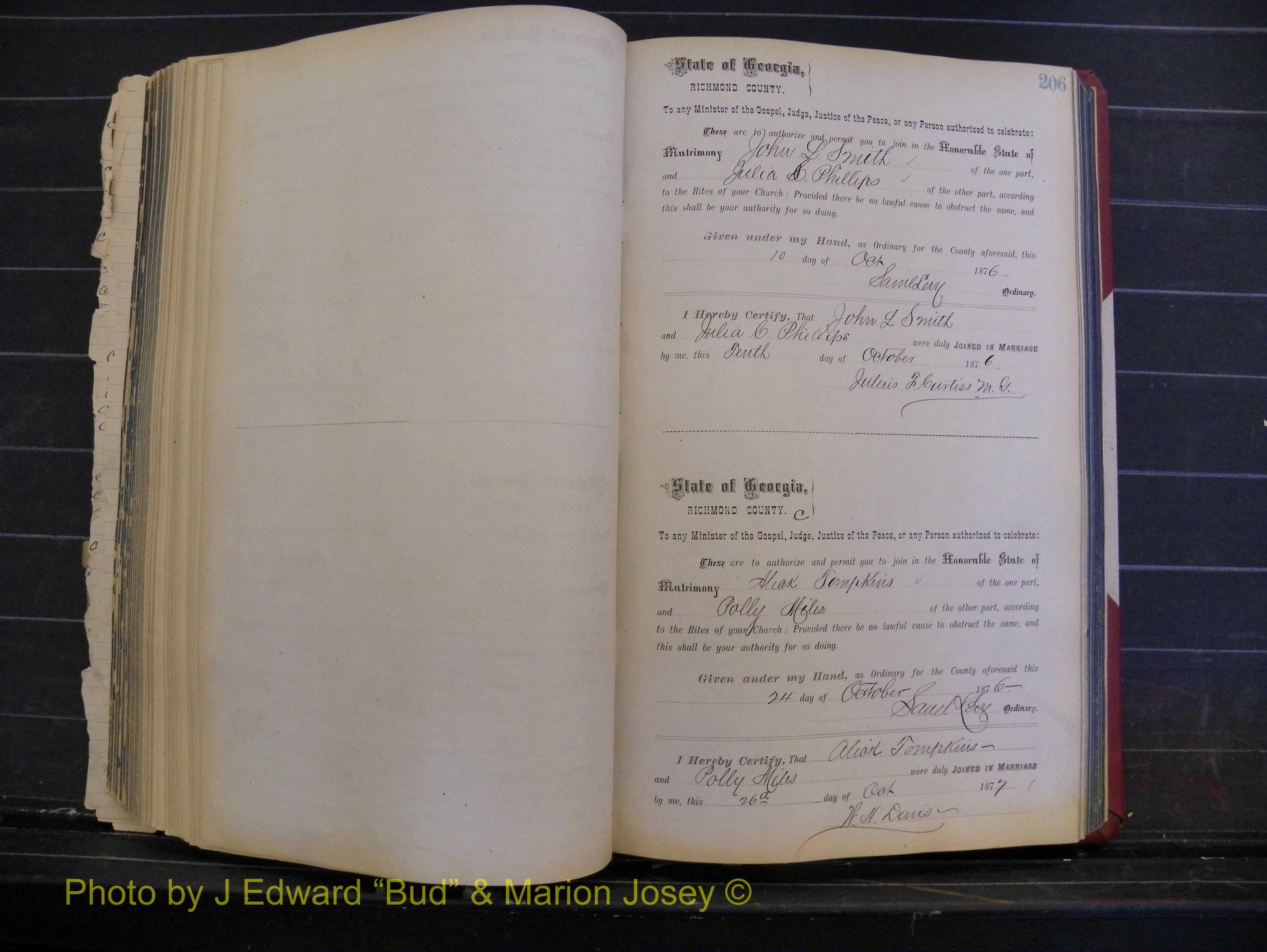 Richmond Marriages, Book I, 1868-1881 P 206.JPG